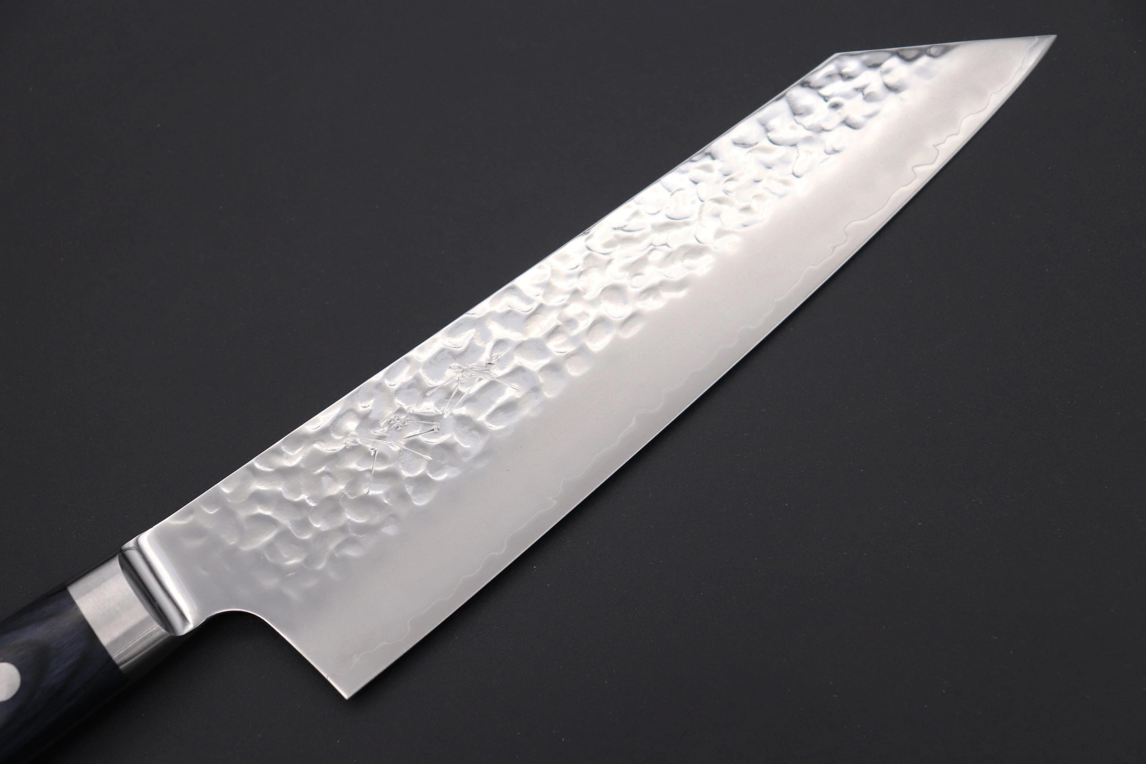 JCK Natures 青雲 Blue Clouds Series BCP-2 AUS10 Tsuchime Hammered Bunka (Kiritsuke) 190mm (7.4 inch, Royal Blue-Purple Pakka Wood Handle) - Image 7