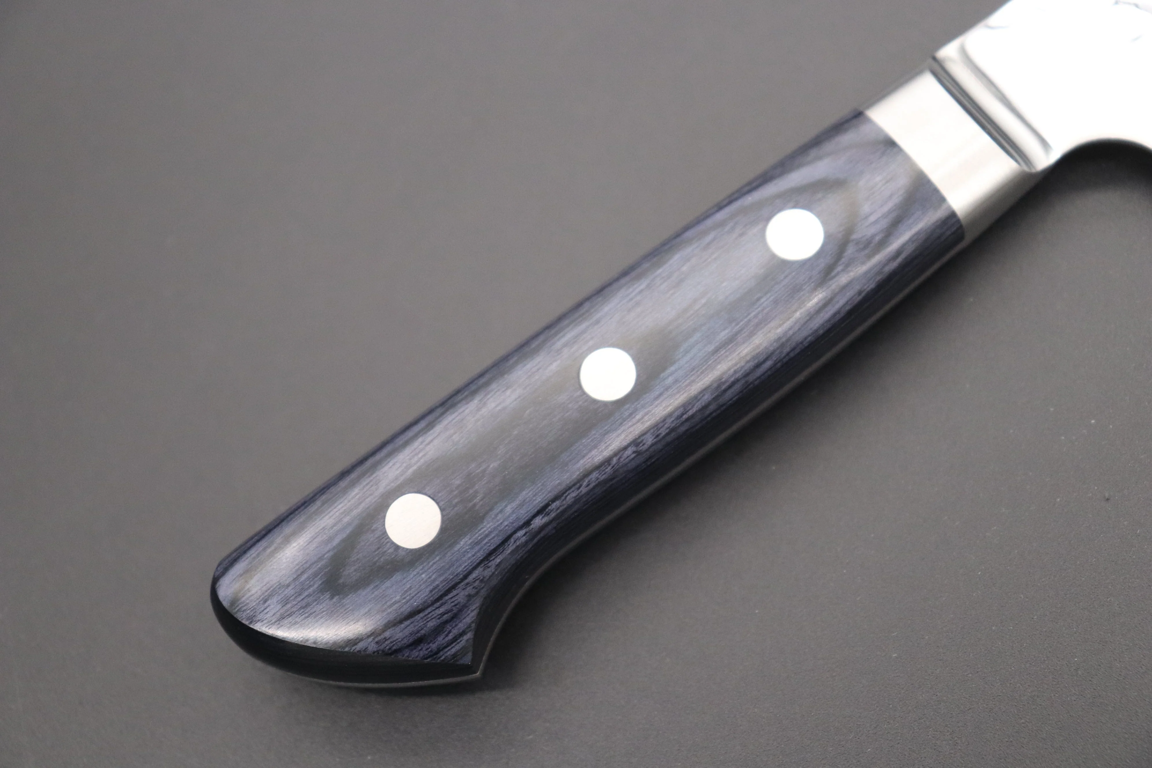 JCK Natures 青雲 Blue Clouds Series BCP-2 AUS10 Tsuchime Hammered Bunka (Kiritsuke) 190mm (7.4 inch, Royal Blue-Purple Pakka Wood Handle) - Image 8