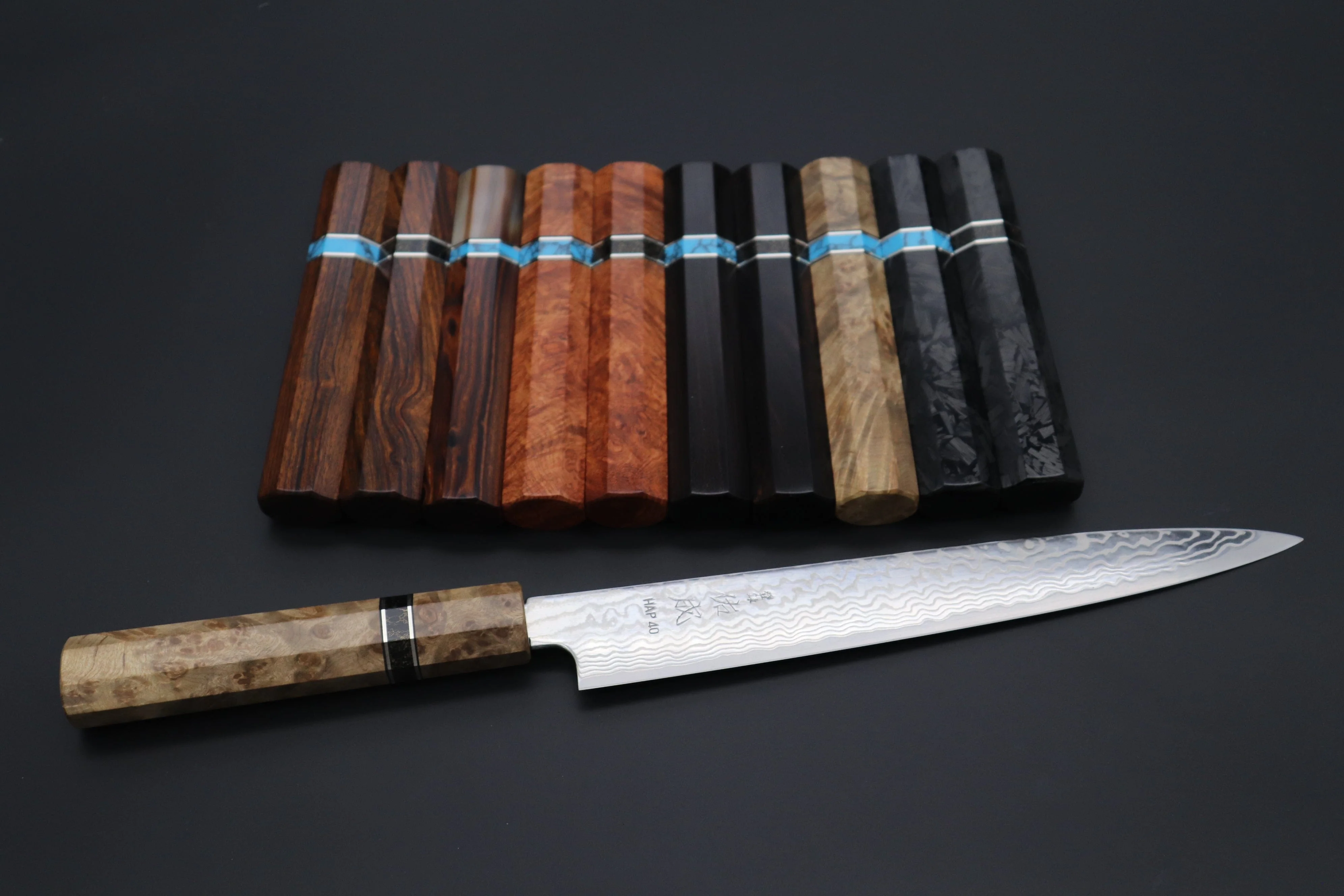 “Build Your Dream Knife” Sukenari HAP-40 Nickel Damascus SNBO-5 Wa Sujihiki 240mm (9.4 Inch)