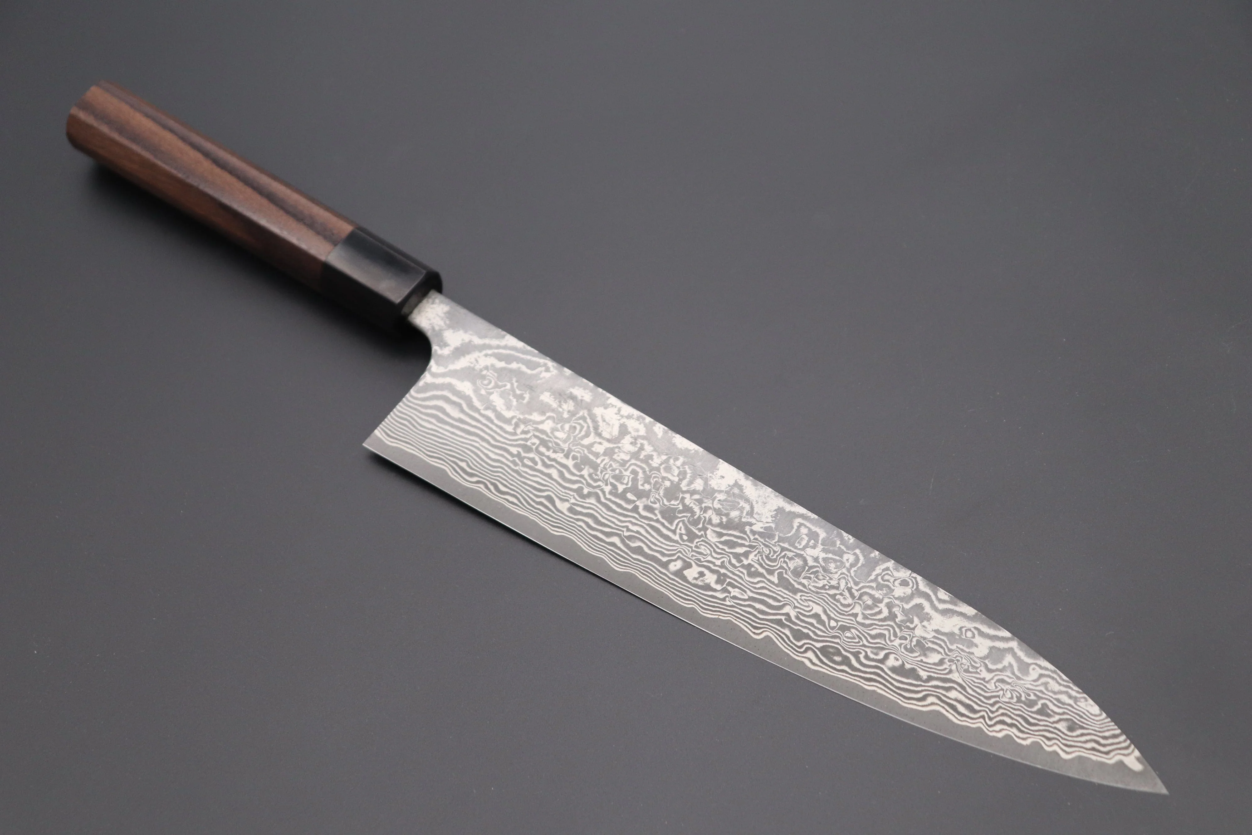 Fu-Rin-Ka-Zan R-2 Damascus Wa Series Wa Gyuto (180mm to 240mm, 3 sizes, Octagon Shaped Red-Sandalwood Handle) - Image 10