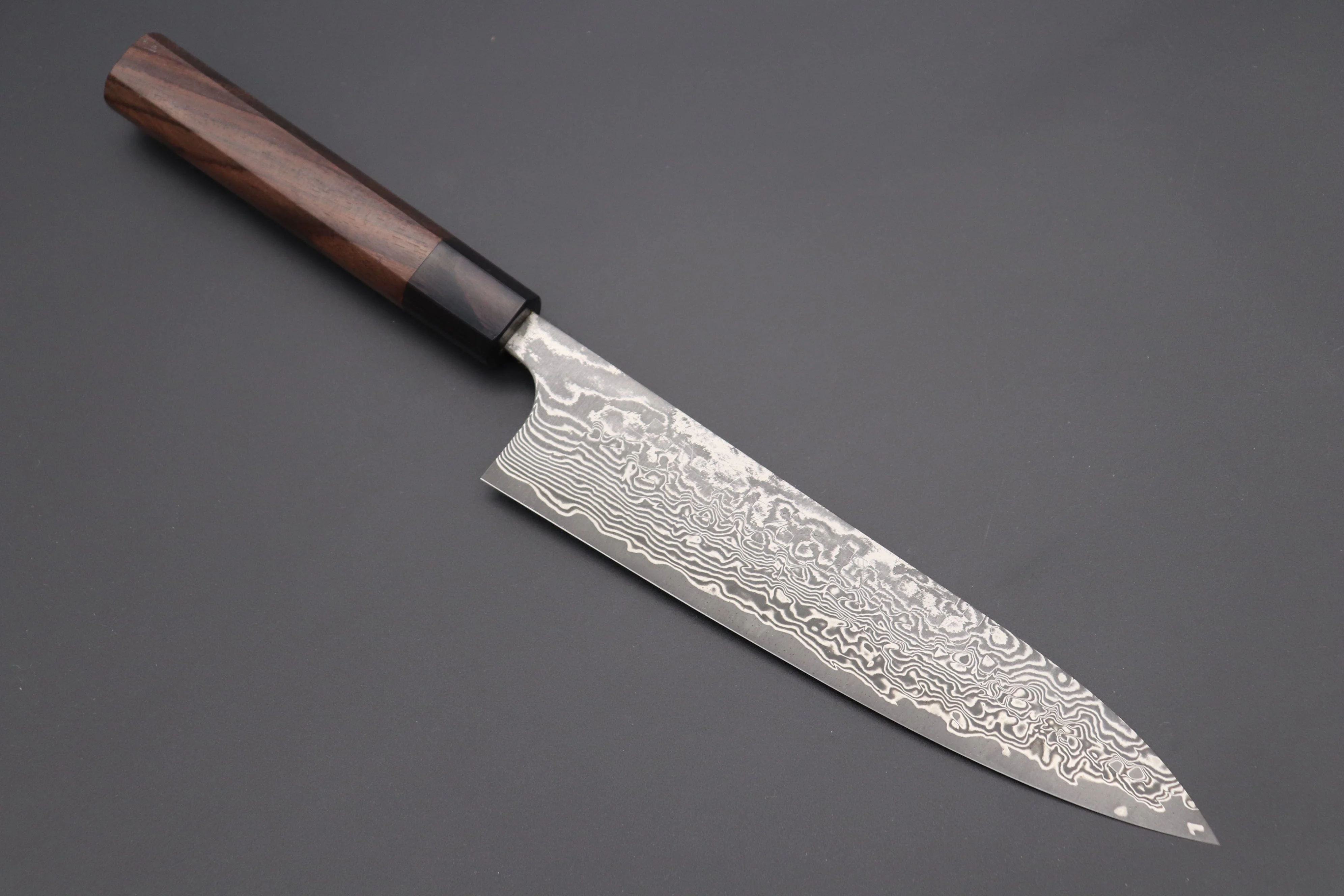 Fu-Rin-Ka-Zan R-2 Damascus Wa Series Wa Gyuto (180mm to 240mm, 3 sizes, Octagon Shaped Red-Sandalwood Handle) - Image 9