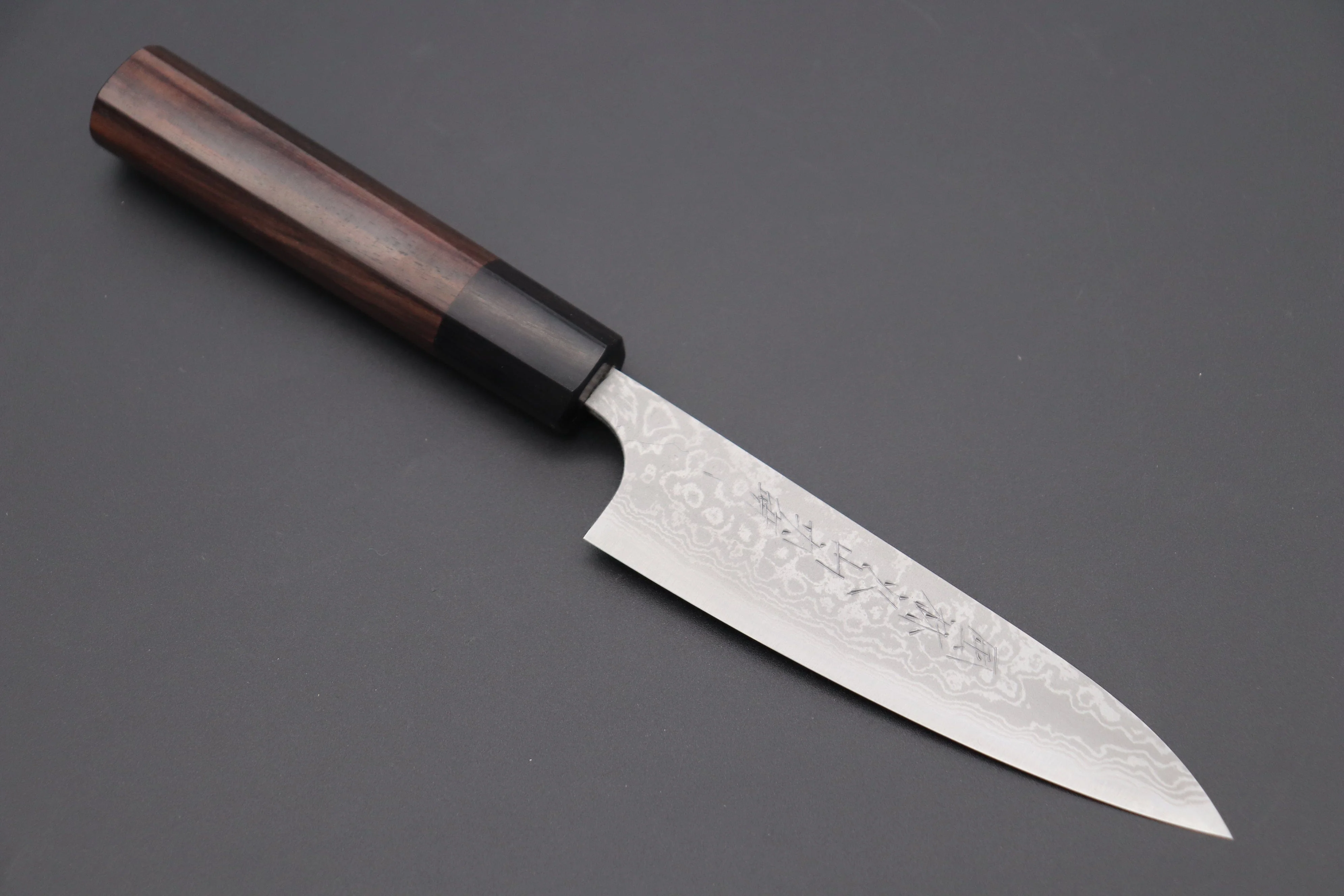 Fu-Rin-Ka-Zan Aogami Super Custom Damascus Series Wa Petty (120mm and 150mm, 2 sizes, Octagonal Red-Sandalwood Handle) - Image 8