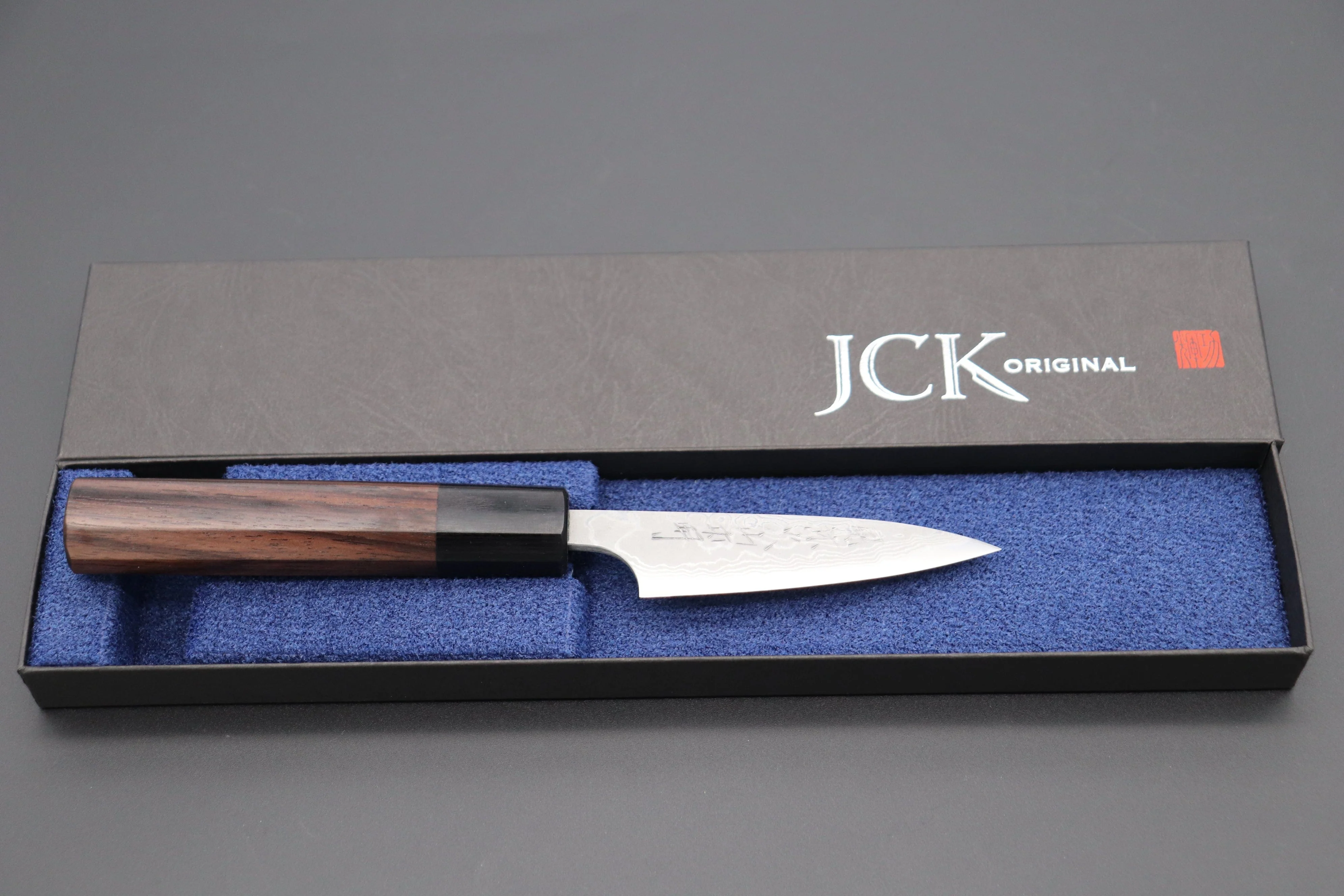 Fu-Rin-Ka-Zan Aogami Super Custom Damascus Series FASD-1P Wa Paring 80mm (3.1 inch, Octagonal Red-Sandalwood Handle) - Image 8