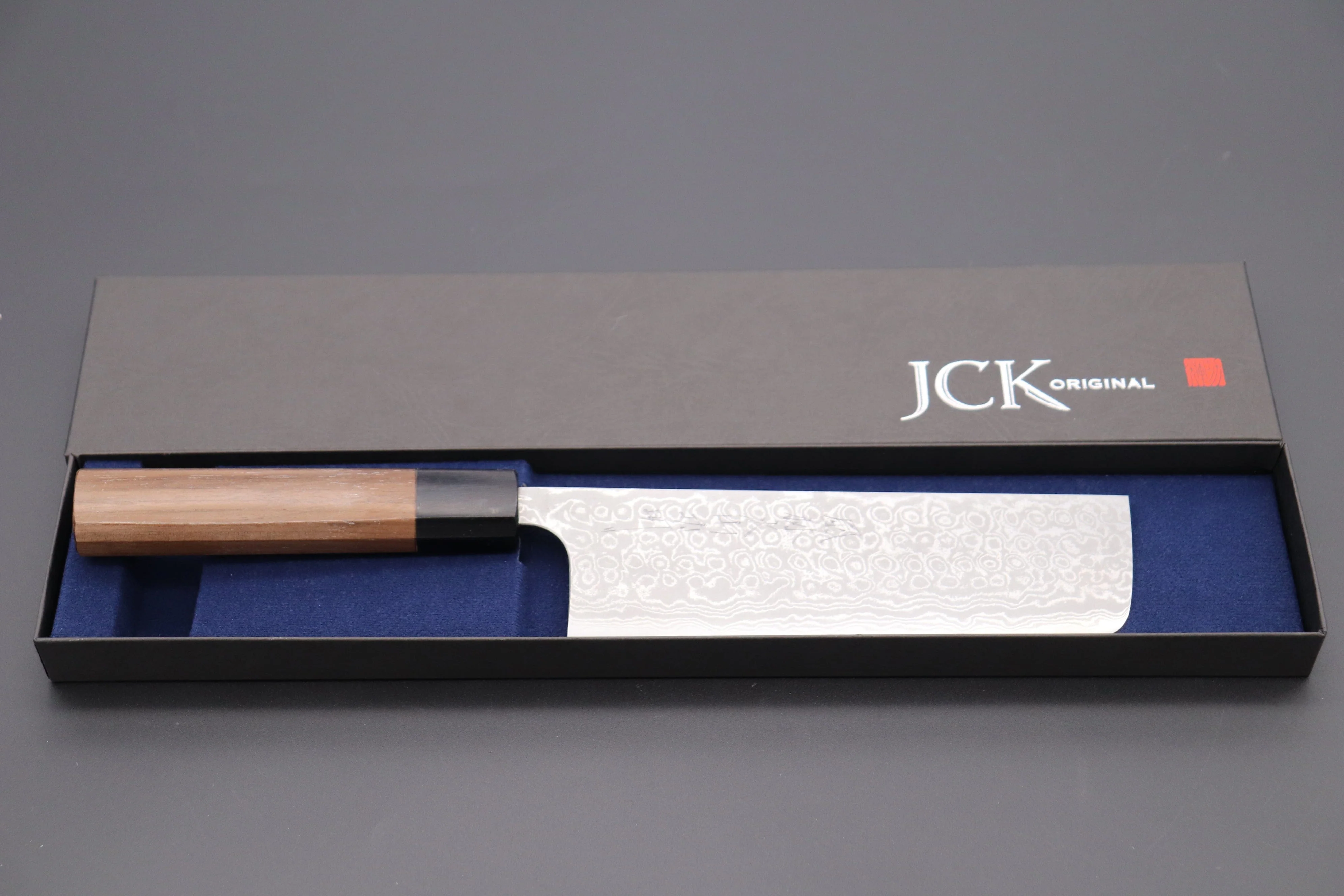 Fu-Rin-Ka-Zan Aogami Super Custom Damascus Series FASD-4W Nakiri 165mm (6.4 inch, Octagonal Walnut Wood Handle) - Image 8