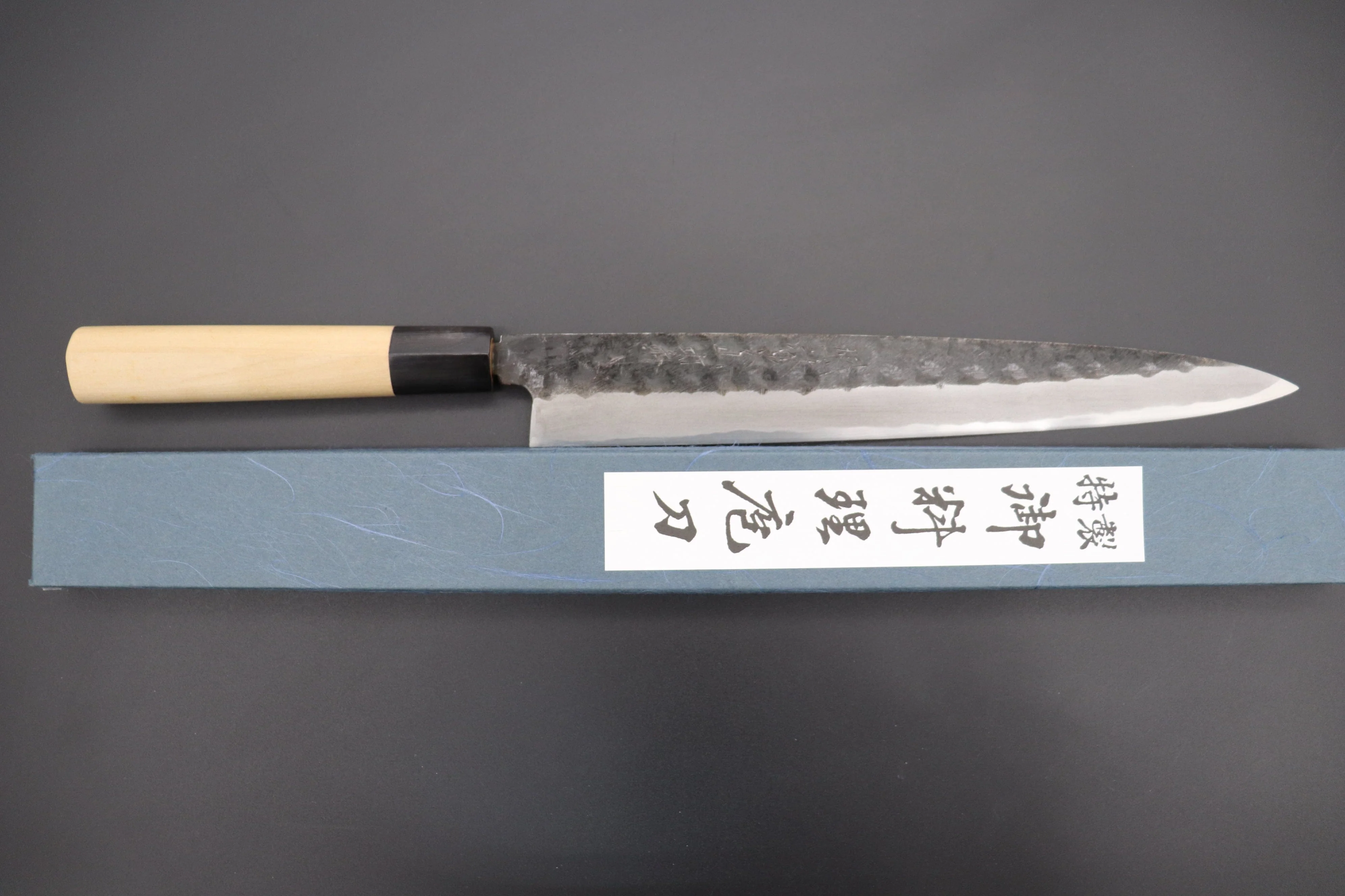 Fu-Rin-Ka-Zan Kurouchi White Steel No.2 Series Yanagiba (D Shaped Magnolia Wood Handle with Water Buffalo Ferrules, 240mm to 300mm, 3 sizes) - Image 8