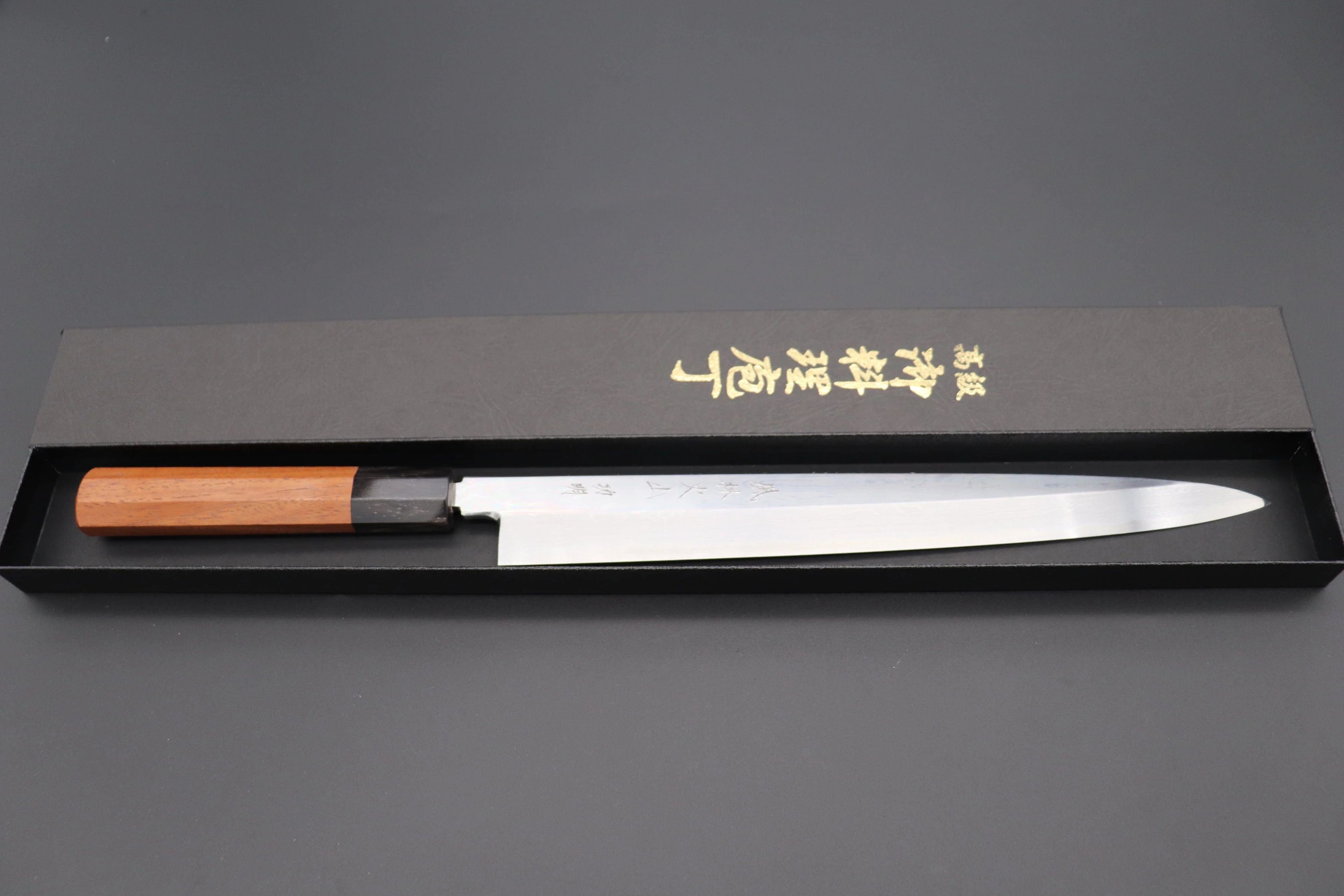 Fu-Rin-Ka-Zan Limited, Blue Steel No.1 Suminagashi Yanagiba (270mm and Yanagiba 300mm, 2 Sizes, Octagonal Quince Wood Handle) - Image 6