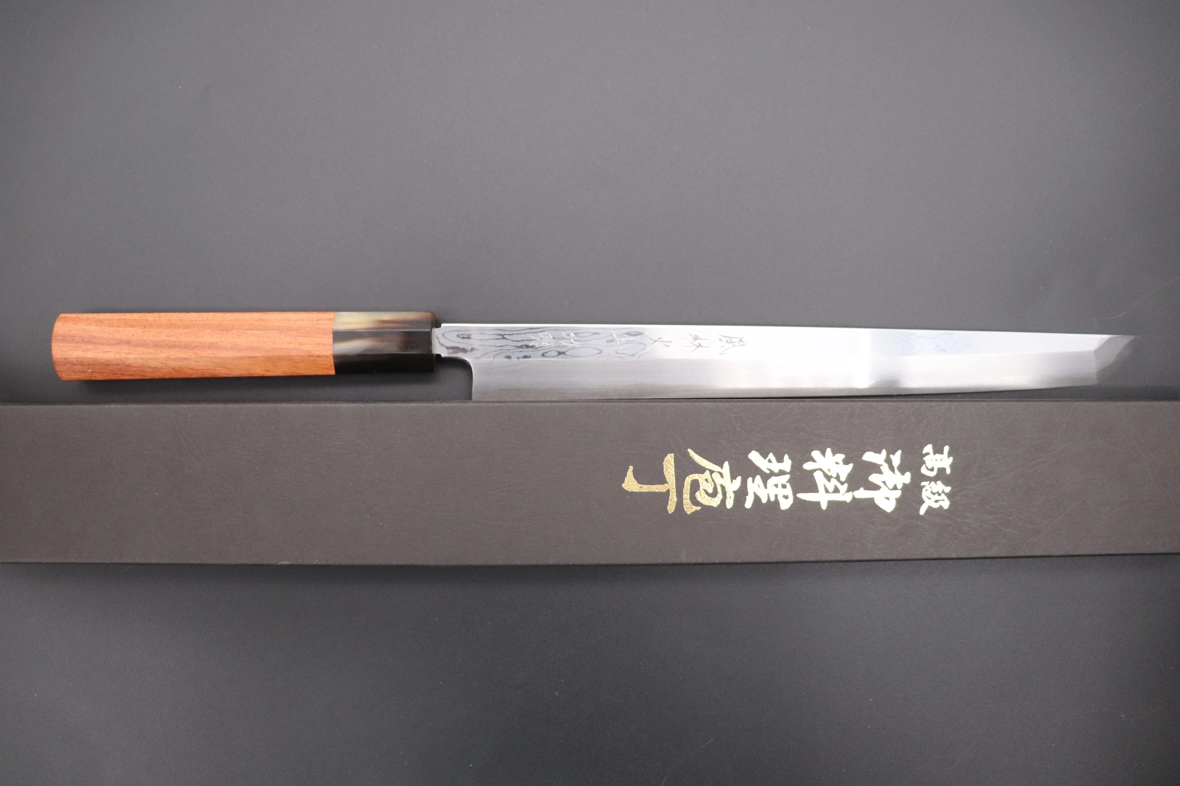 Fu-Rin-Ka-Zan Limited, FSO-13K Blue Steel No.1 Suminagashi Sakimaru Takohiki 270mm (10.6 inch, Quince Wood Handle) - Image 10