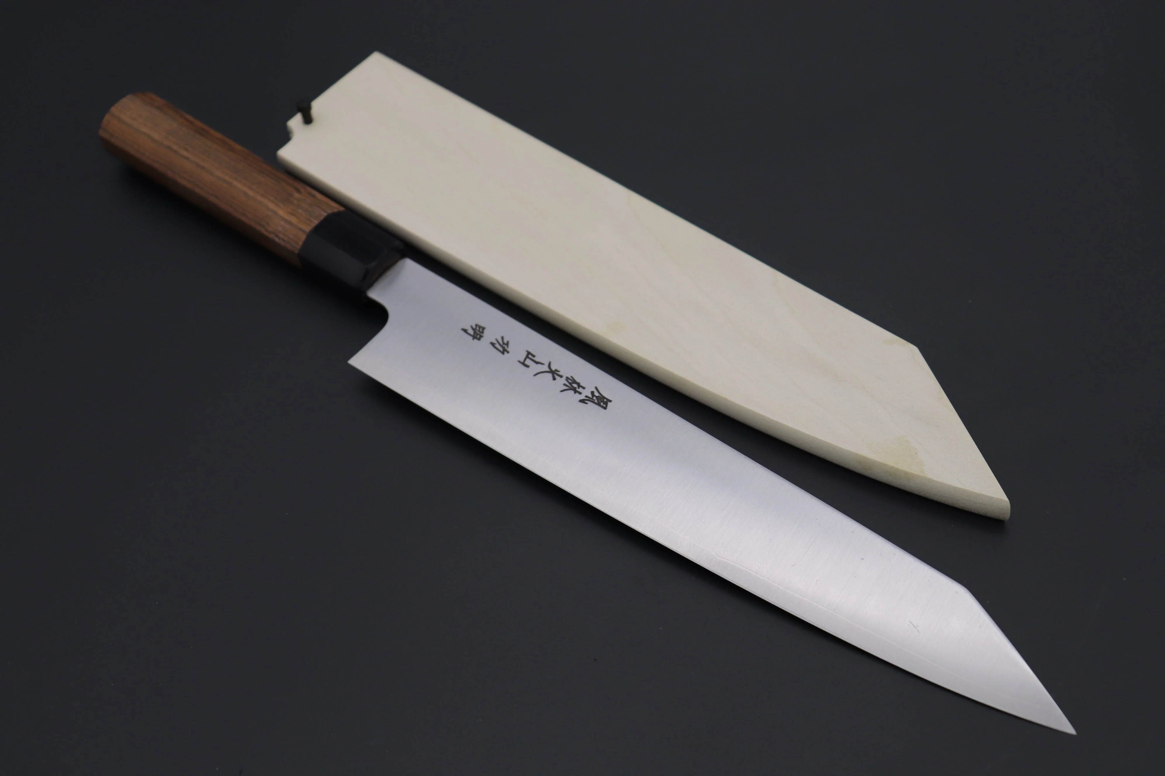 Fu-Rin-Ka-Zan R-2 Clad Wa Series Special Kiritsuke-Slicer (240mm and 270mm, 2 sizes, Narrower Blade Width, Octagon Shaped Bocote Wood Handle) - Image 10