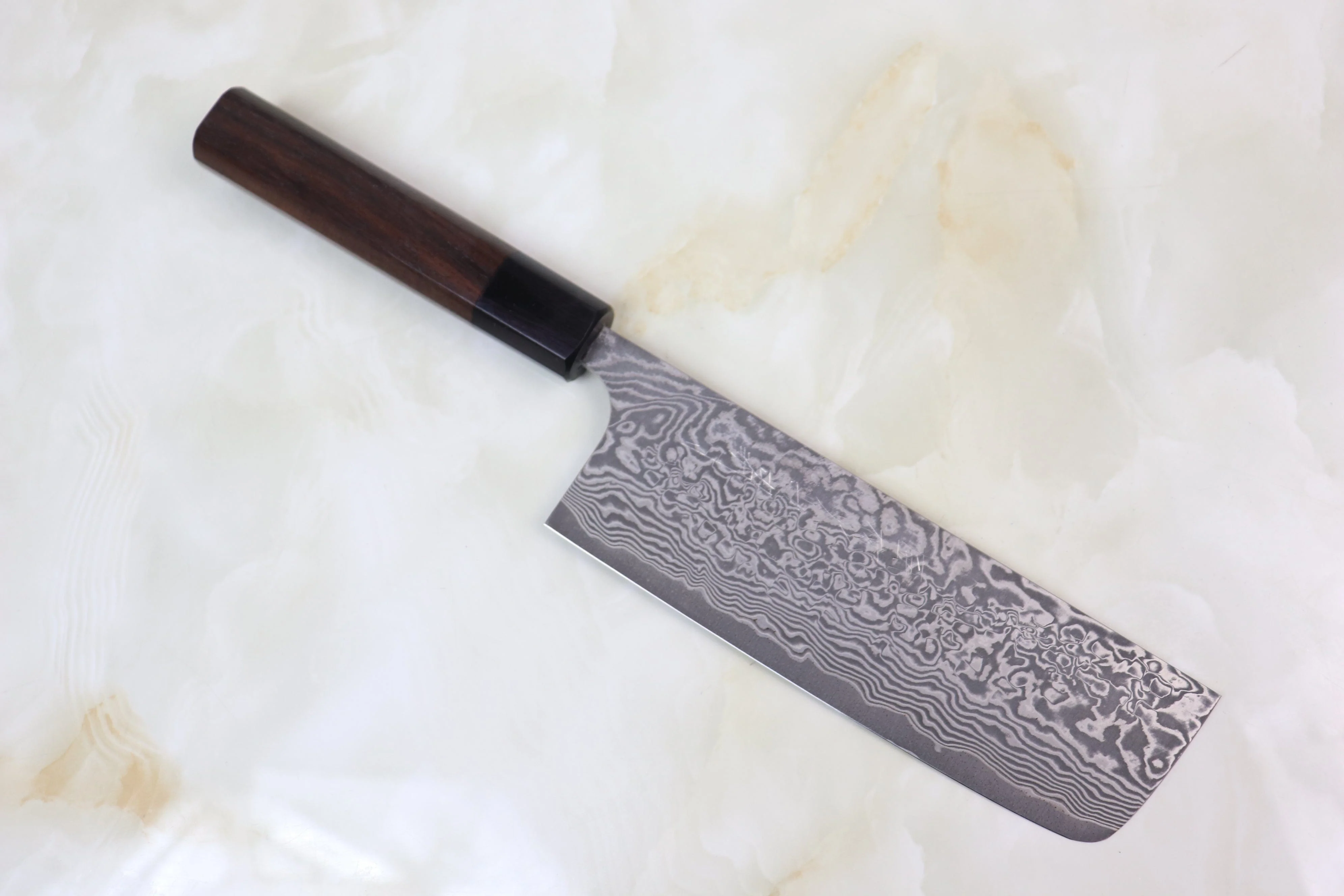 Fu-Rin-Ka-Zan R-2 Damascus Wa Series FRN-4 Nakiri 165mm (6.4 inch, Octagon Shaped Red-Sandalwood Handle)
