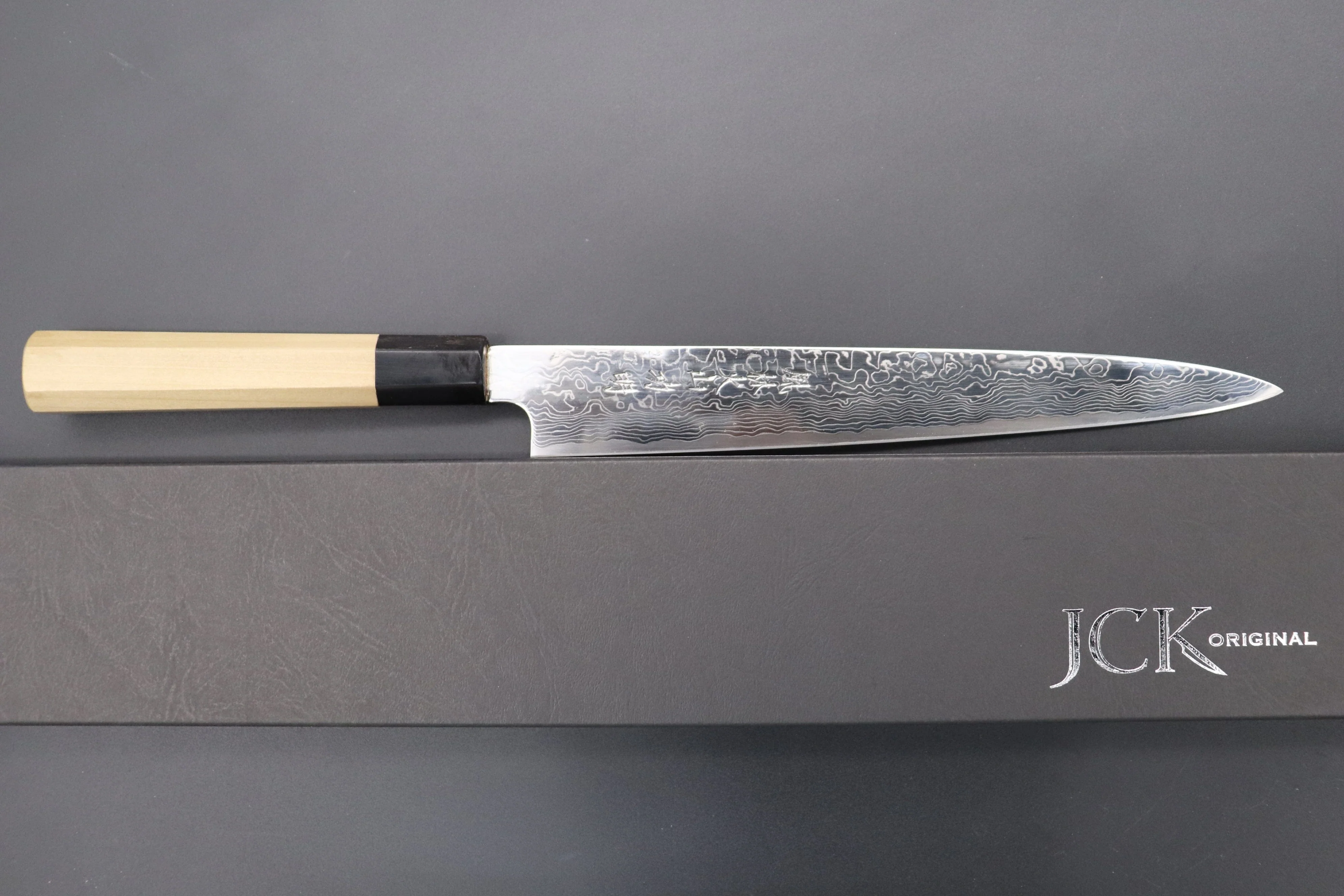 Fu-Rin-Ka-Zan R-2 Damascus Wa Series Wa Sujihiki (240mm and 270mm, 2 sizes) Octagonal Magnolia Wood Handle - Image 8