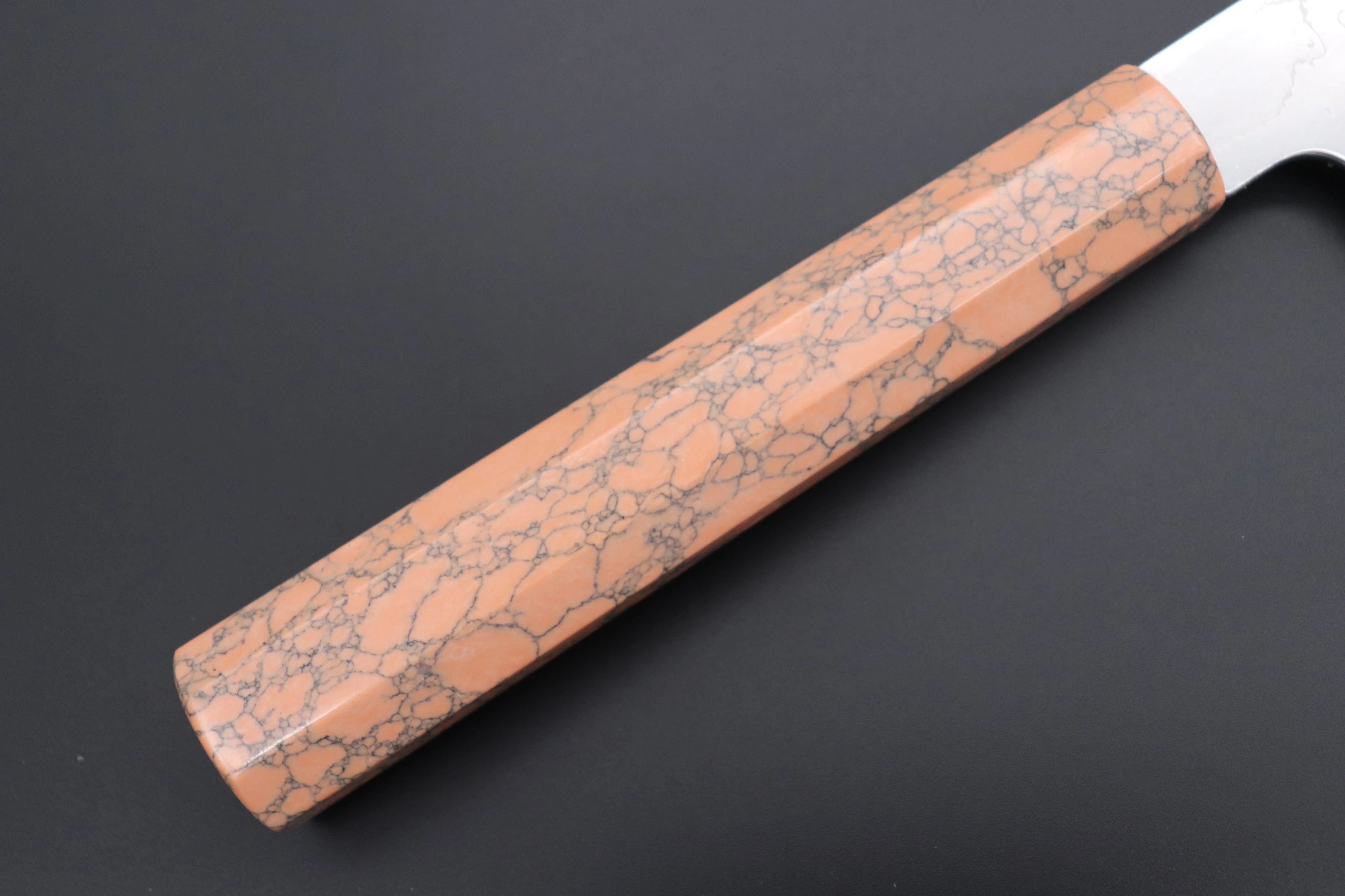 Fu-Rin-Ka-Zan YUTAKA 豊佳 Series R-2 Damascus Edition FRDYP-38 Kiritsuke 270mm (10.6 Inch, Octagonal Soft Pink Turquoise Composite Stone Ferrule & Butt) - Image 3