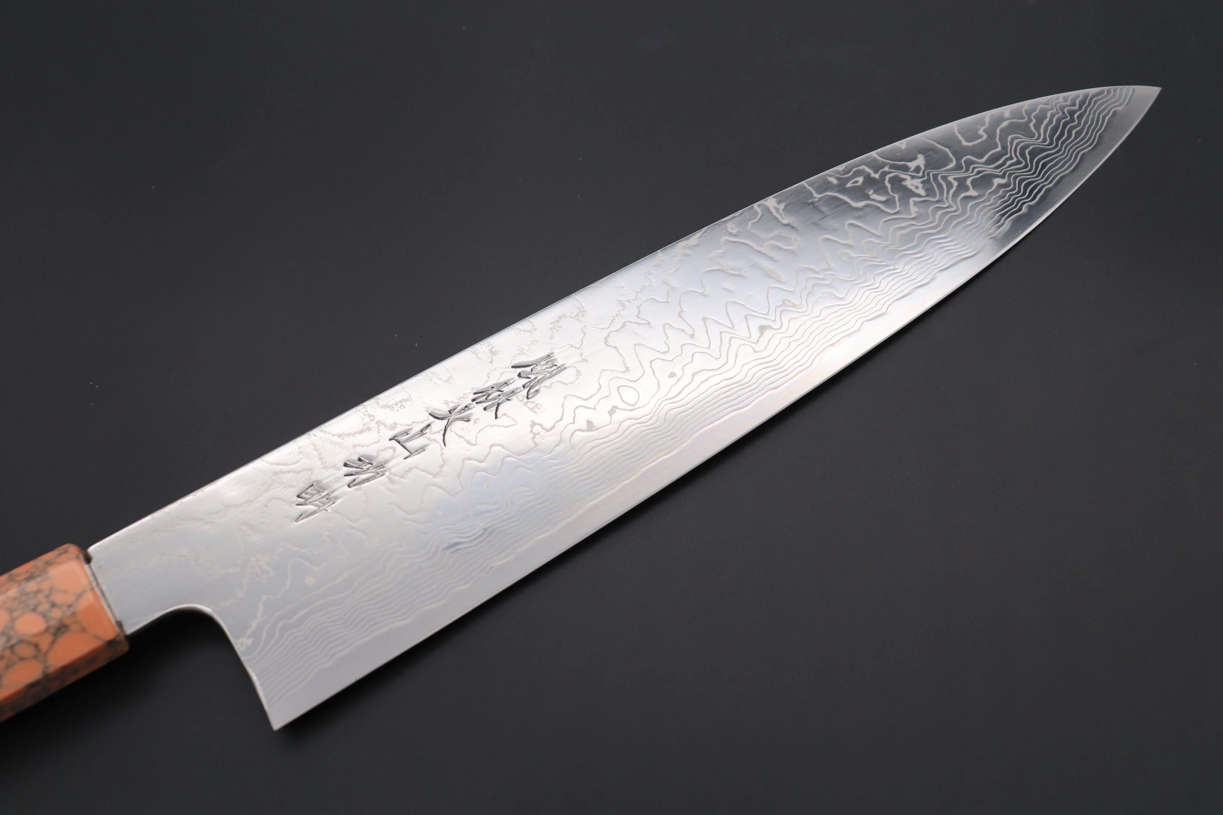 Fu-Rin-Ka-Zan YUTAKA 豊佳 Series R-2 Damascus Edition FRDYP-9 Wa Gyuto 240mm (9.4 Inch, Octagonal Soft Pink Turquoise Composite Stone Handle) - Image 2
