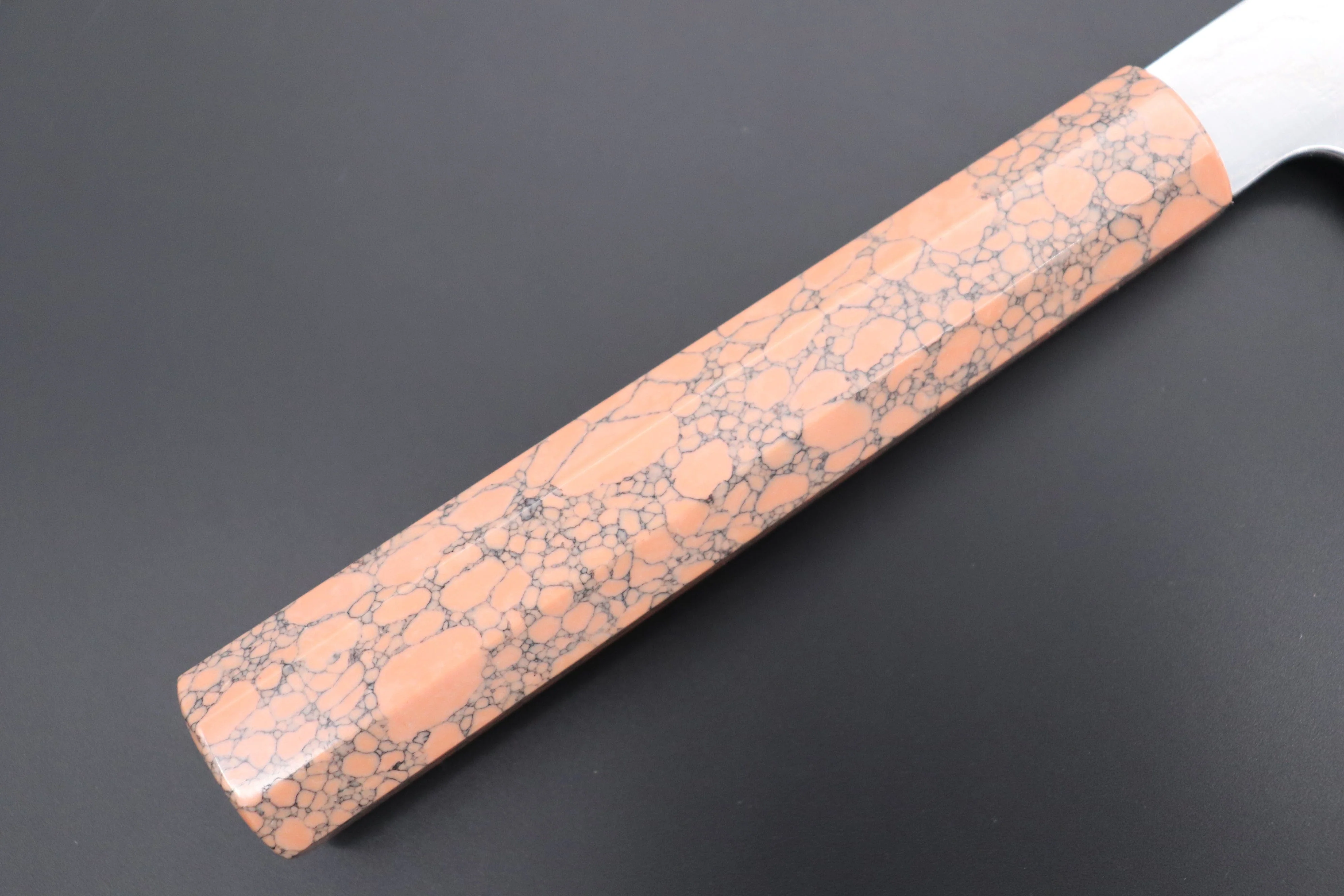 Fu-Rin-Ka-Zan YUTAKA 豊佳 Series R-2 Damascus Edition FRDYP-9 Wa Gyuto 240mm (9.4 Inch, Octagonal Soft Pink Turquoise Composite Stone Handle) - Image 3