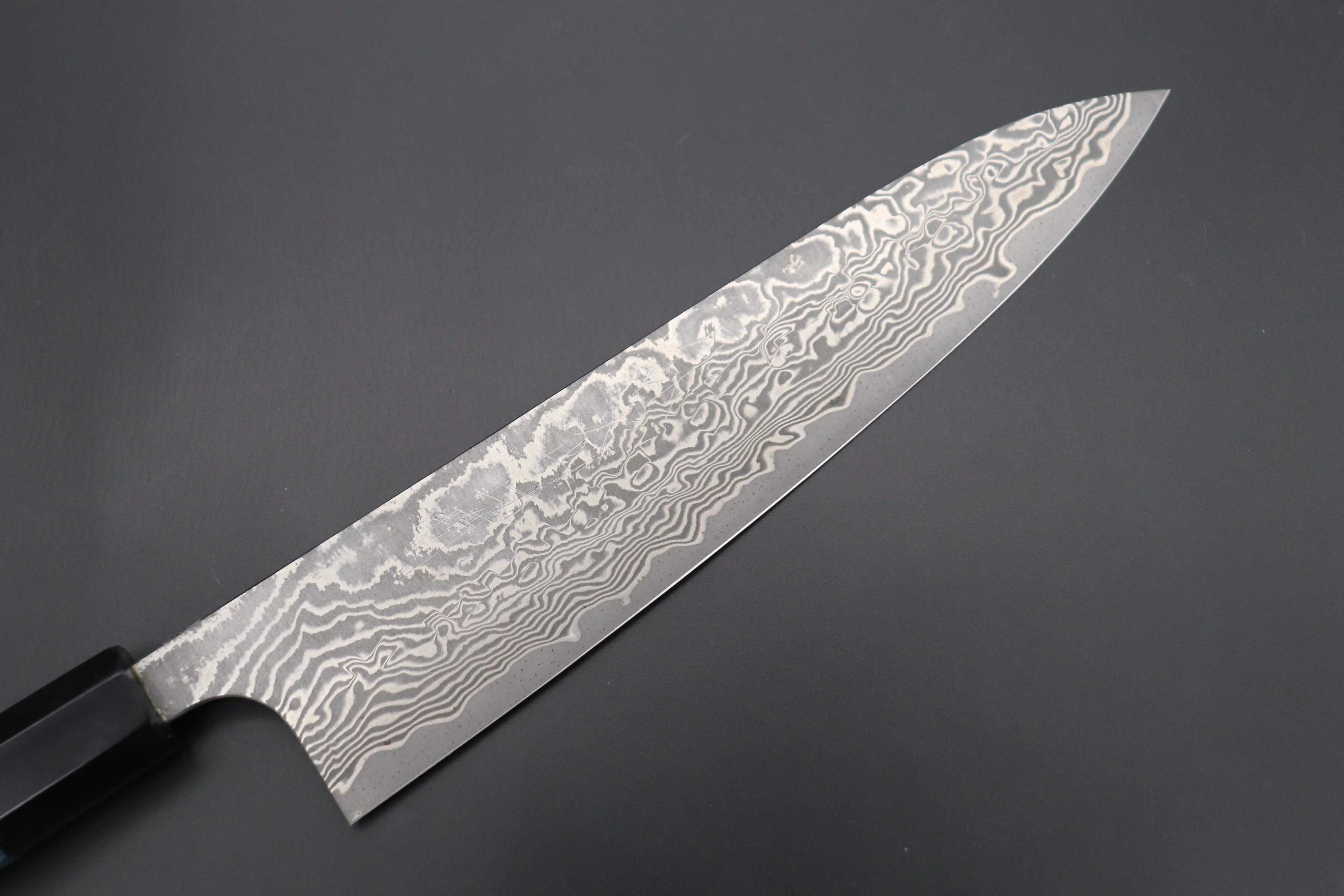 Fu-Rin-Ka-Zan YUTAKA 豊佳 Series R-2 Damascus Edition FRYP-36 Wa Gyuto 210mm (8.2 inch, Ocean Blue Color Stabilized Maple Burl Wood Handle) - Image 2