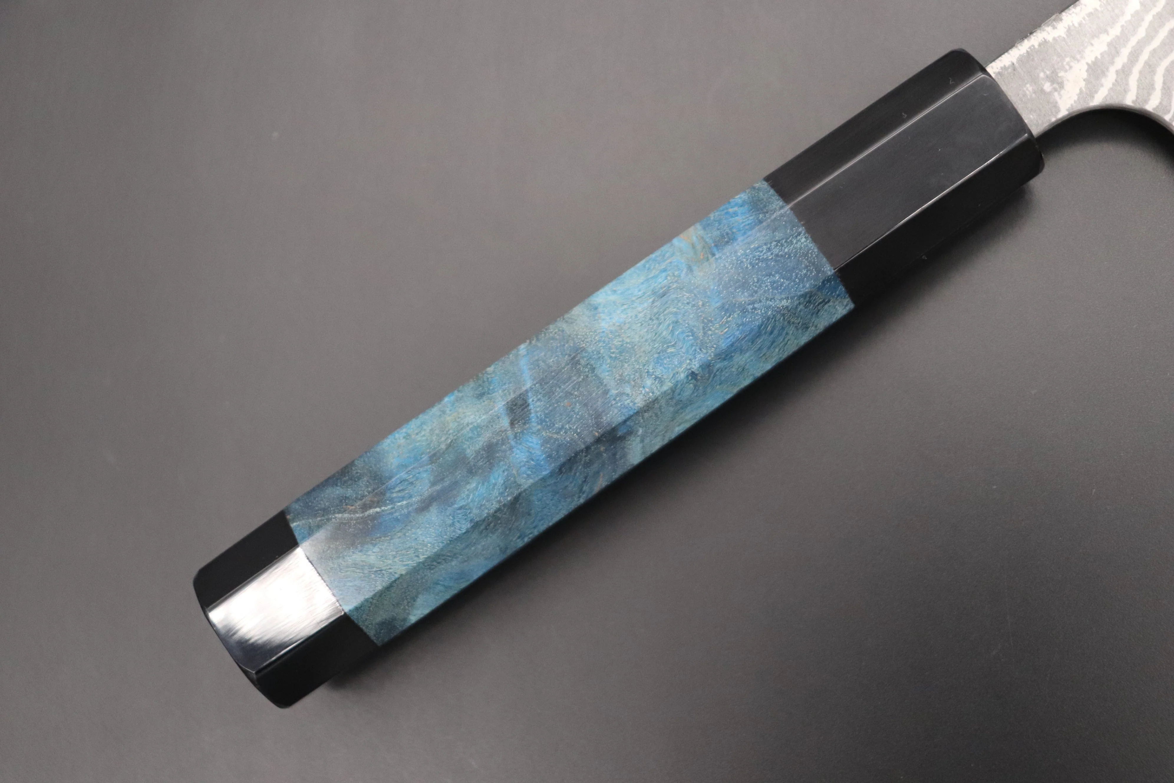 Fu-Rin-Ka-Zan YUTAKA 豊佳 Series R-2 Damascus Edition FRYP-36 Wa Gyuto 210mm (8.2 inch, Ocean Blue Color Stabilized Maple Burl Wood Handle) - Image 3