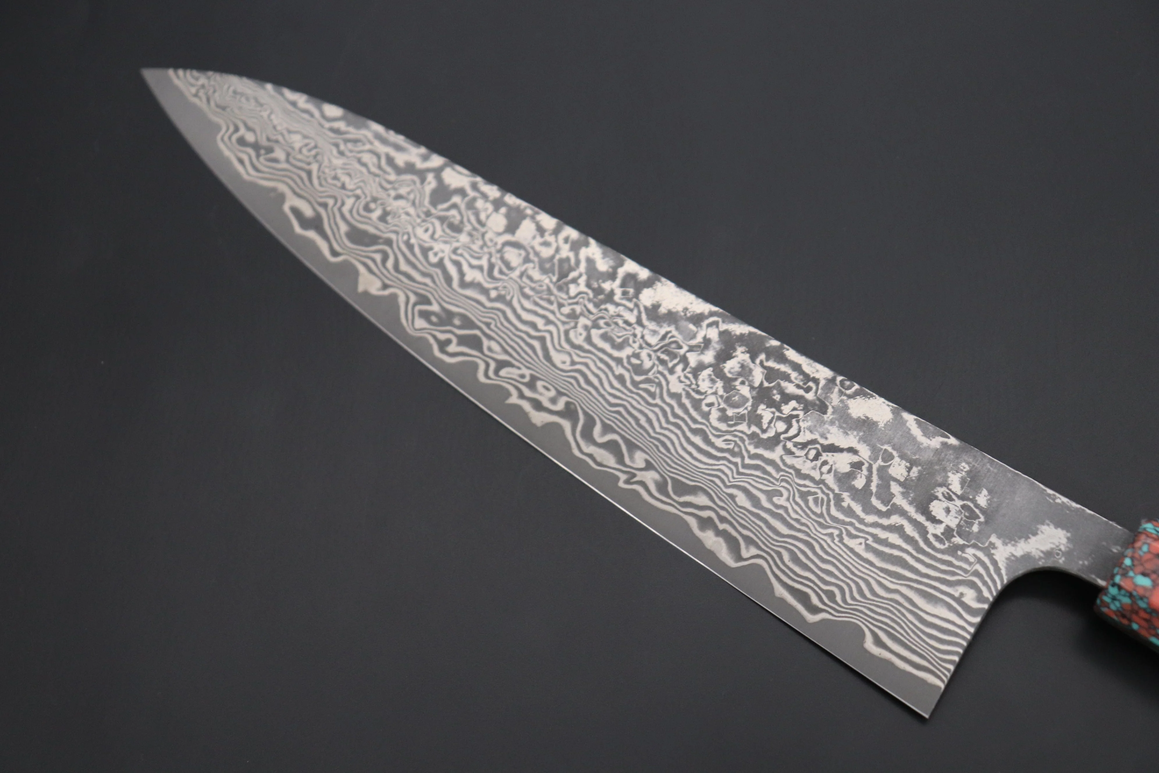 Fu-Rin-Ka-Zan YUTAKA 豊佳 Series R-2 Damascus Edition FRYP-44 Wa Gyuto 240mm (9.4 inch, Octagon Shaped Ebonywood Handle with Fancy Green & Pink Turquoise Composite Stone Ferrule & Butt) - Image 5