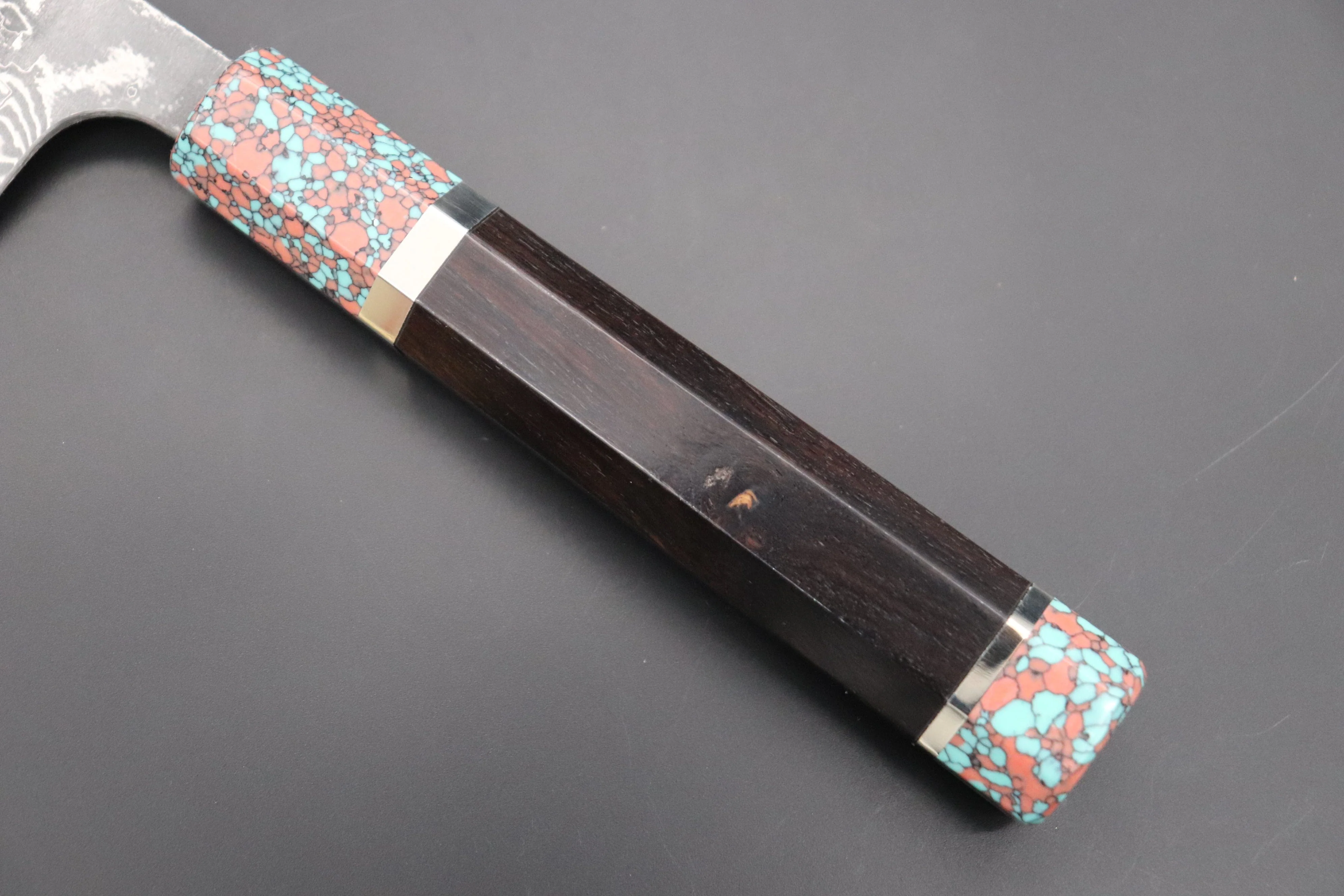 Fu-Rin-Ka-Zan YUTAKA 豊佳 Series R-2 Damascus Edition FRYP-44 Wa Gyuto 240mm (9.4 inch, Octagon Shaped Ebonywood Handle with Fancy Green & Pink Turquoise Composite Stone Ferrule & Butt) - Image 8