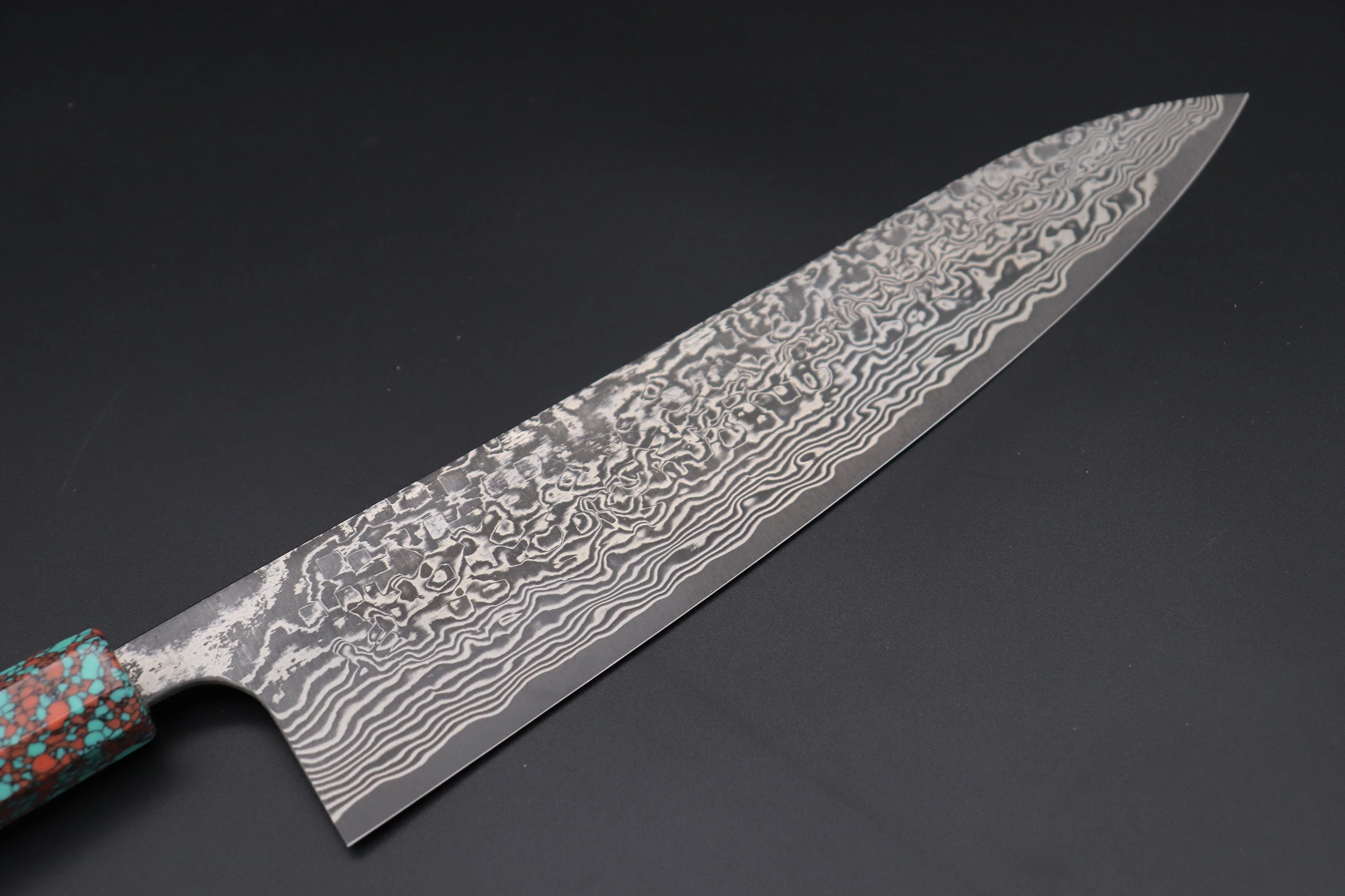 Fu-Rin-Ka-Zan YUTAKA 豊佳 Series R-2 Damascus Edition FRYP-54 Wa Gyuto 240mm (9.4 inch, Octagon Shaped Ebonywood Handle with Turquoise Composite Stone Ferrule & Butt) - Image 2