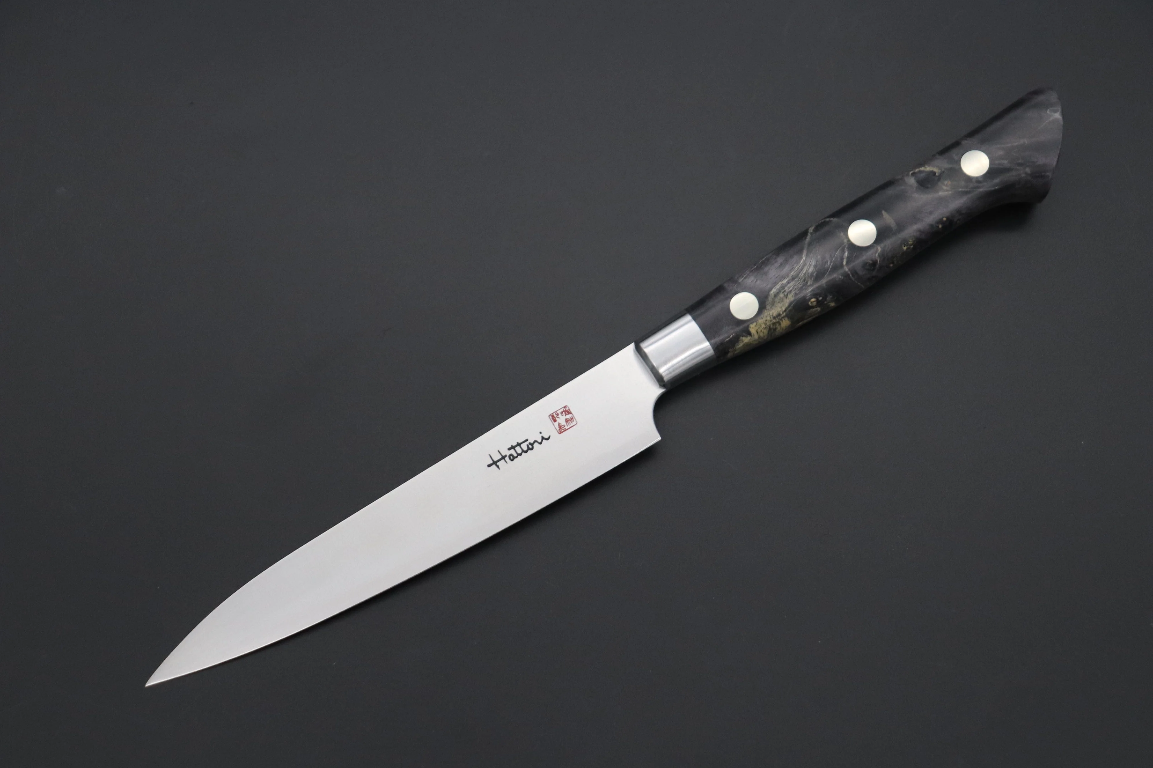 Hattori Forums Custom Limited Edition, FH Solid VG-10 Series FH-2SPBlack Petty 120mm (4.7 Inch, Black Color Stabilized Box Elder Wood Handle)