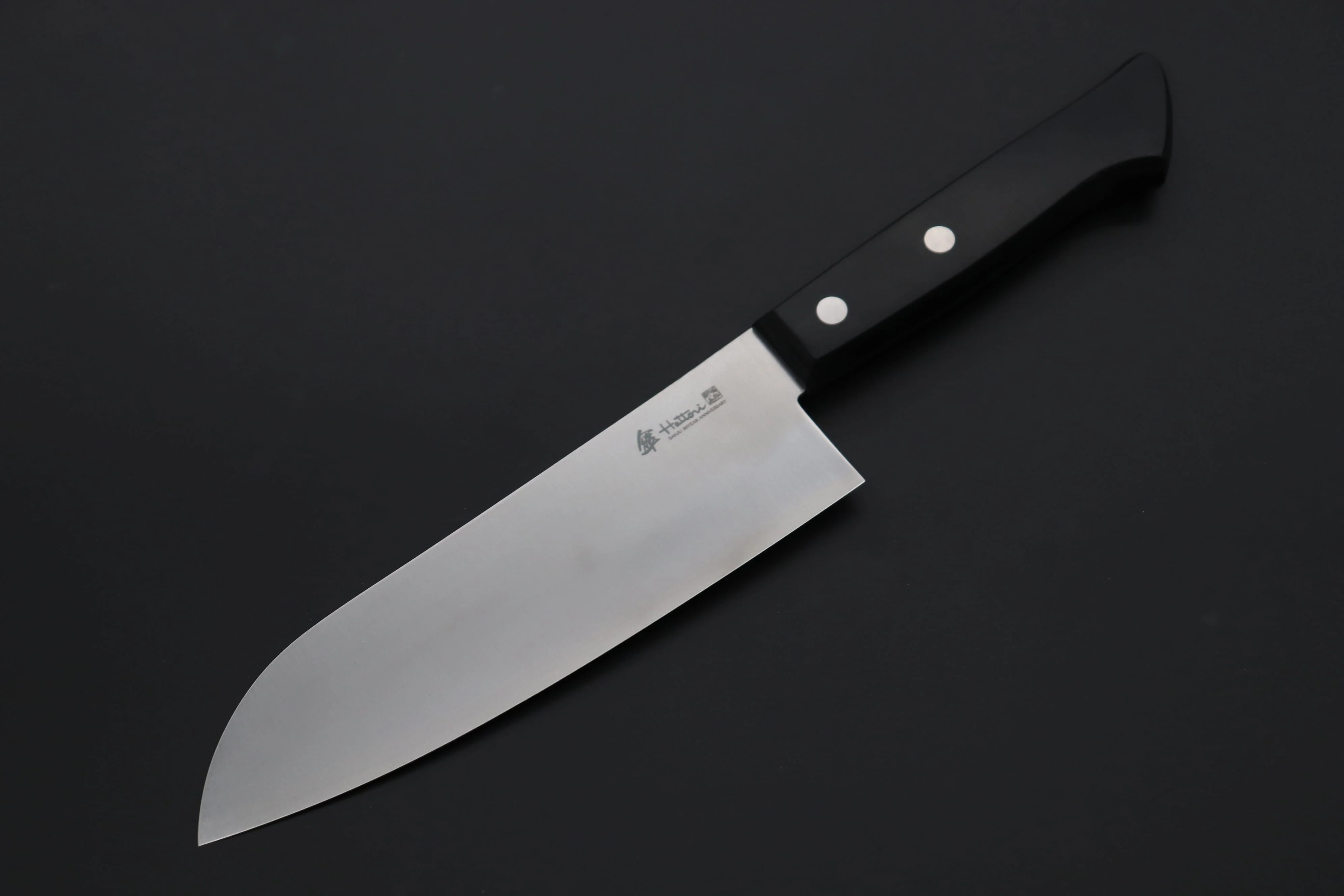 Hattori 傘 SAN Limited Edition, Cowry X and VG-2 clad SAN-CX Santoku 170mm (6.6 inch, Black Linen Micarta Handle)