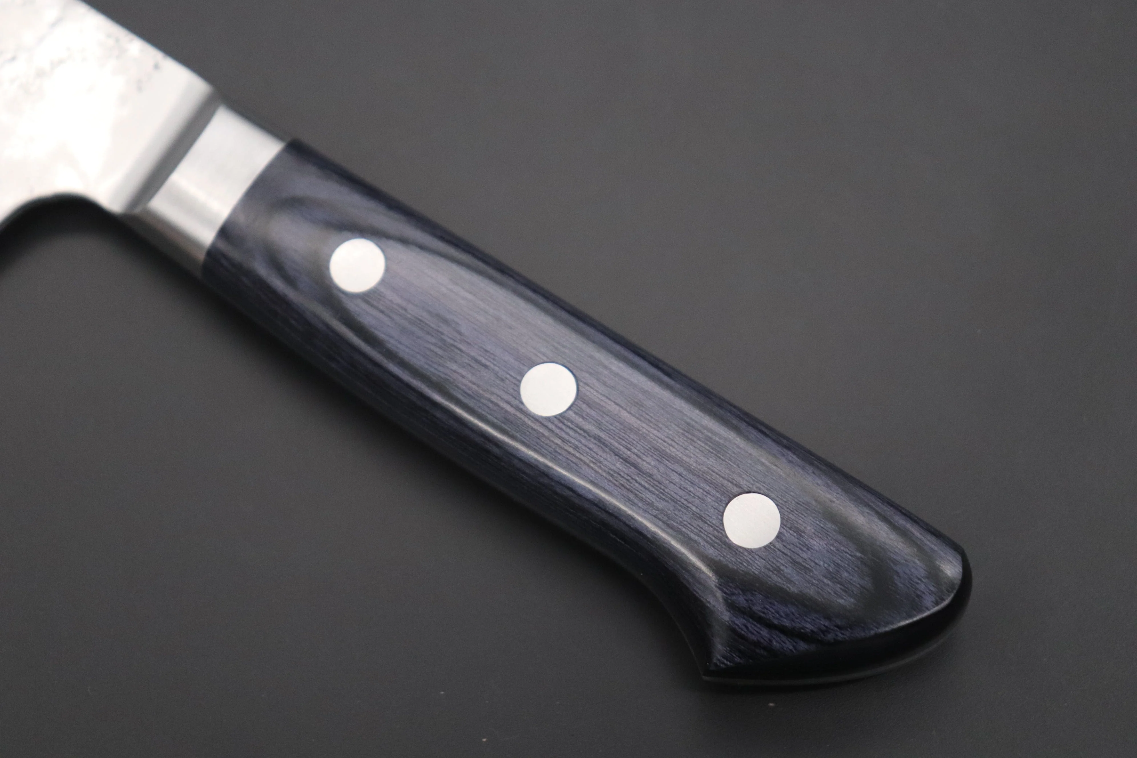JCK Natures 青雲 Blue Clouds Series BCBP-2 Blue Steel No.2 Nashiji Bunka (Kiritsuke) 190mm (7.4 inch, Royal Blue-Purple Pakka Wood Handle) - Image 7