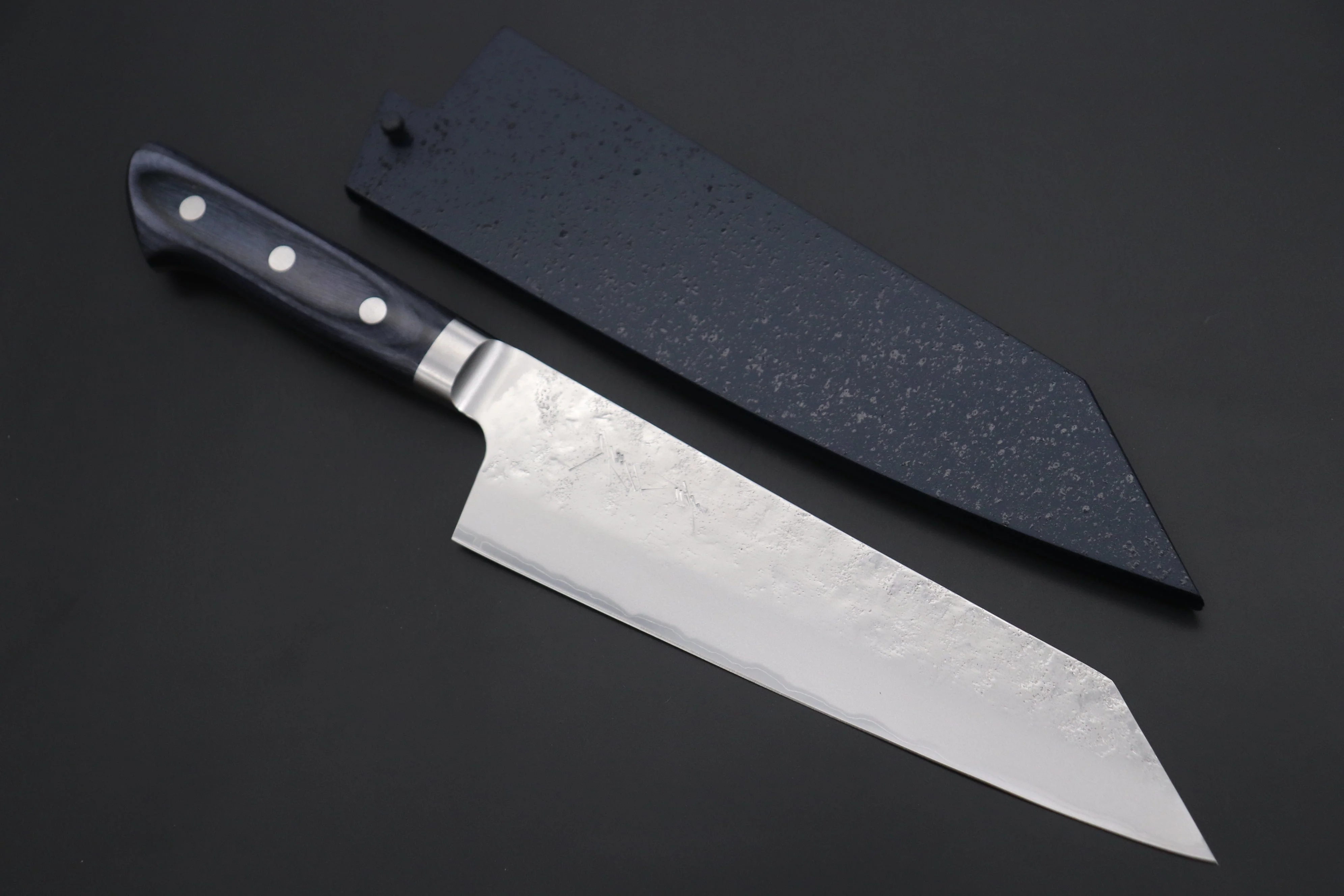 JCK Natures 青雲 Blue Clouds Series BCBP-2 Blue Steel No.2 Nashiji Bunka (Kiritsuke) 190mm (7.4 inch, Royal Blue-Purple Pakka Wood Handle) - Image 9