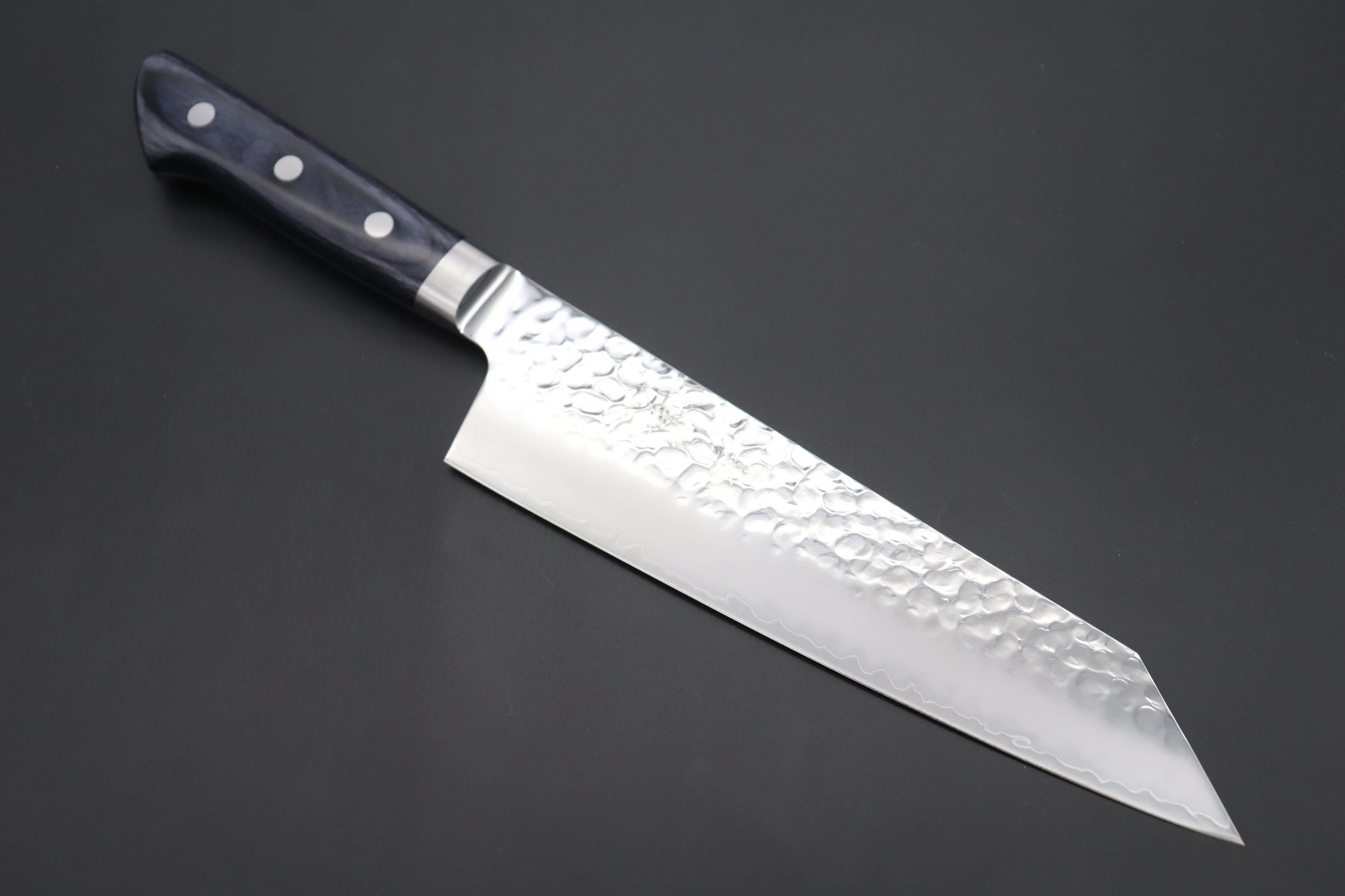JCK Natures 青雲 Blue Clouds Series AUS-10 Tsuchime Hammered Kiritsuke Petty & Bunka (Kiritsuke) (BCP-2Pcs Knife Set, Royal Blue-Purple Pakka Wood Handle) - Image 3