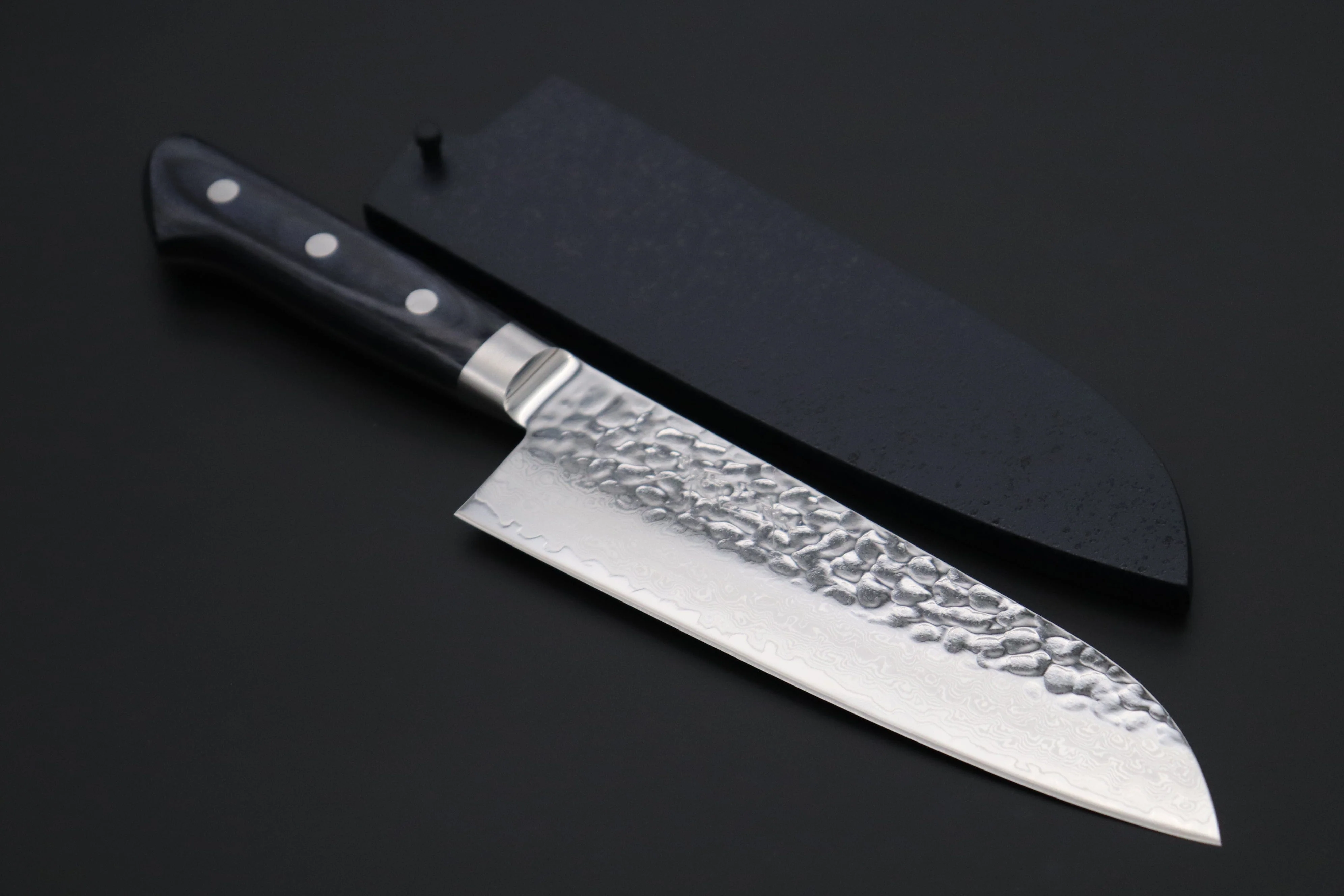 JCK Natures Blue Clouds Series BCDP-2 VG-10 Tsuchime Damascus Santoku 170mm (6.6 inch, Royal Blue-Purple Pakka Wood Handle) - Image 2