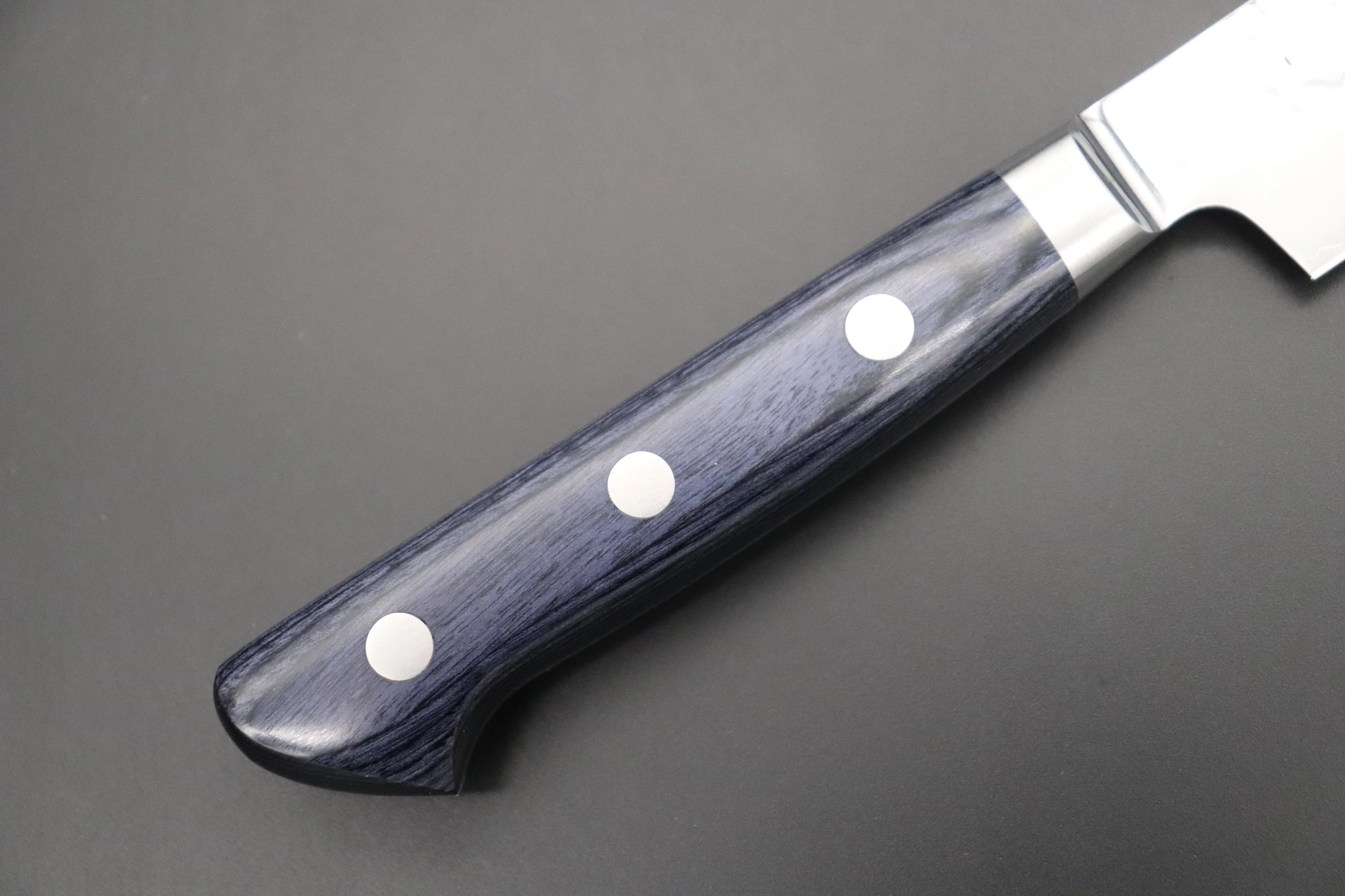JCK Natures 青雲 Blue Clouds Series BCP-1 AUS-10 Tsuchime Hammered Kiritsuke (Bunka) Petty 140mm (5.5 inch, Royal Blue-Purple Pakka Wood Handle) - Image 3