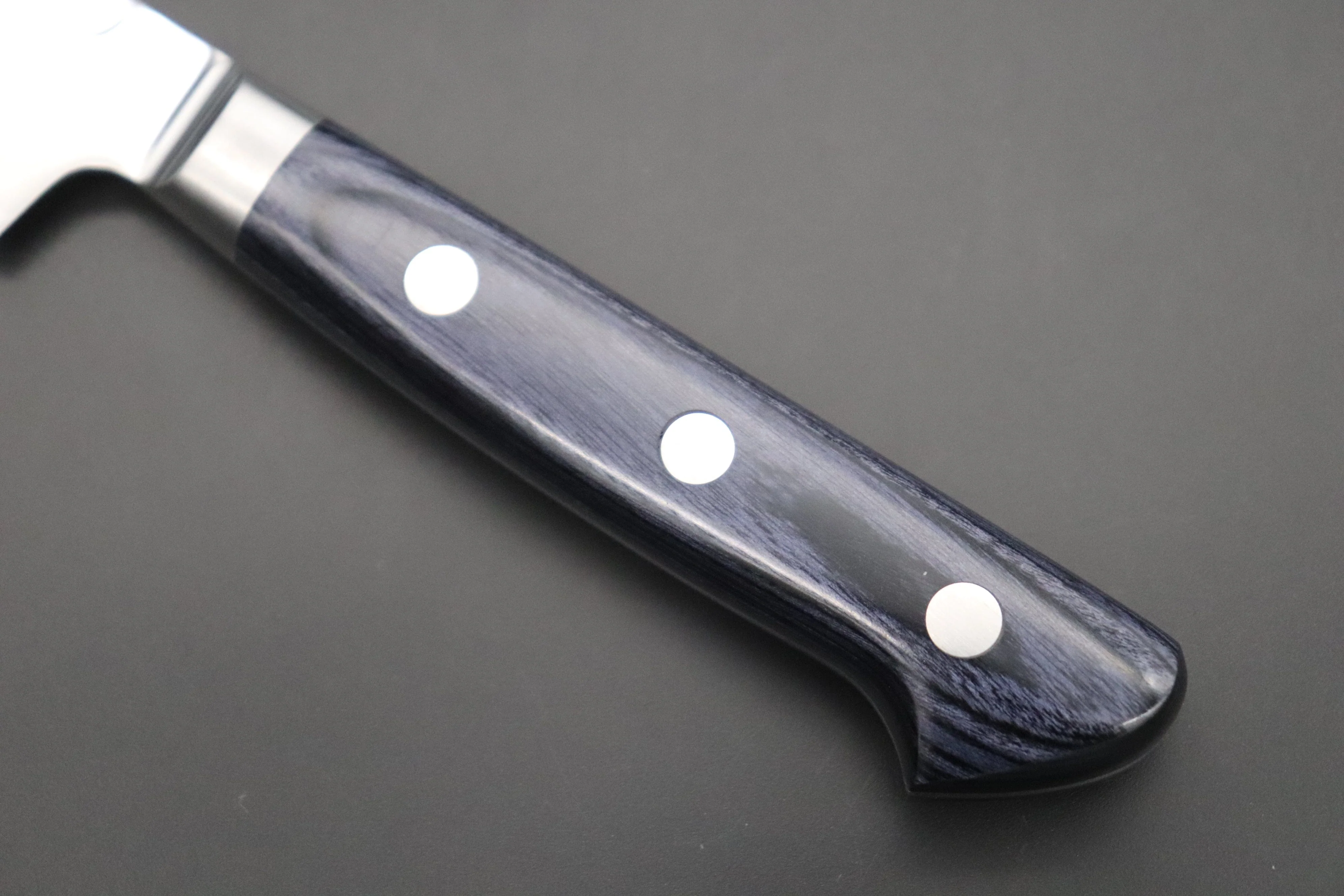JCK Natures 青雲 Blue Clouds Series BCP-1 AUS-10 Tsuchime Hammered Kiritsuke (Bunka) Petty 140mm (5.5 inch, Royal Blue-Purple Pakka Wood Handle) - Image 6