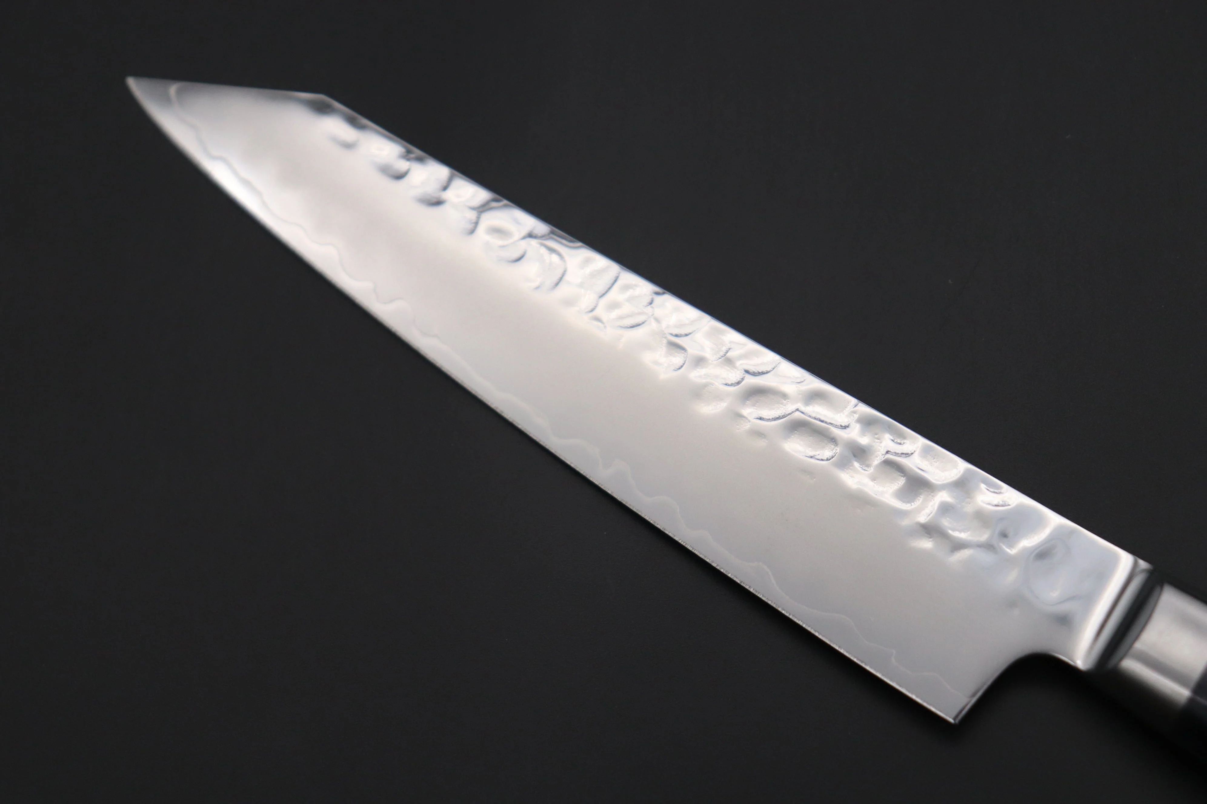 JCK Natures 青雲 Blue Clouds Series BCP-1 AUS-10 Tsuchime Hammered Kiritsuke (Bunka) Petty 140mm (5.5 inch, Royal Blue-Purple Pakka Wood Handle) - Image 7