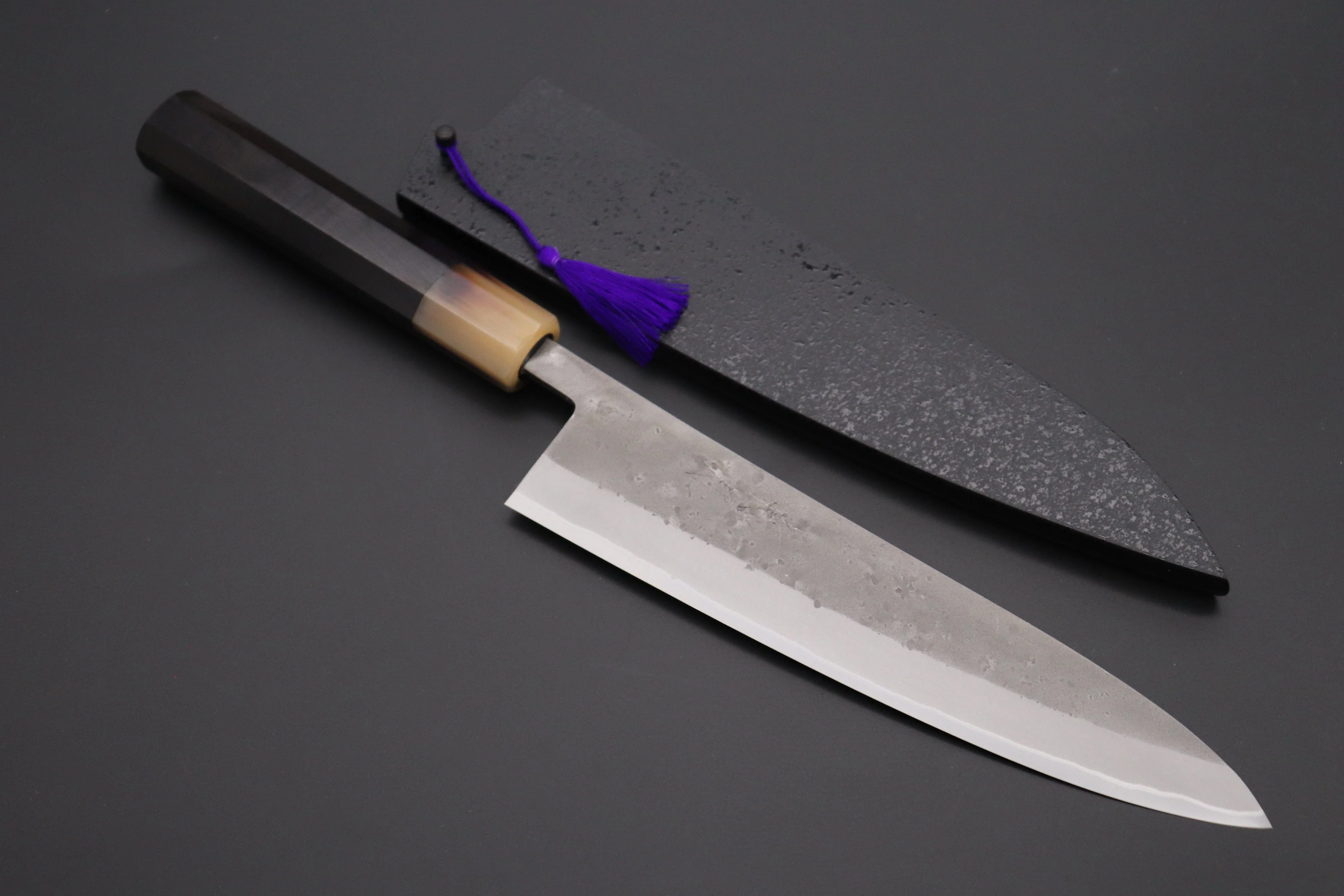 JCK Natures "Super Blue Moon Series" BMS-5E Wa Gyuto 210mm (8.2 inch, Octagonal Ebonywood Handle)