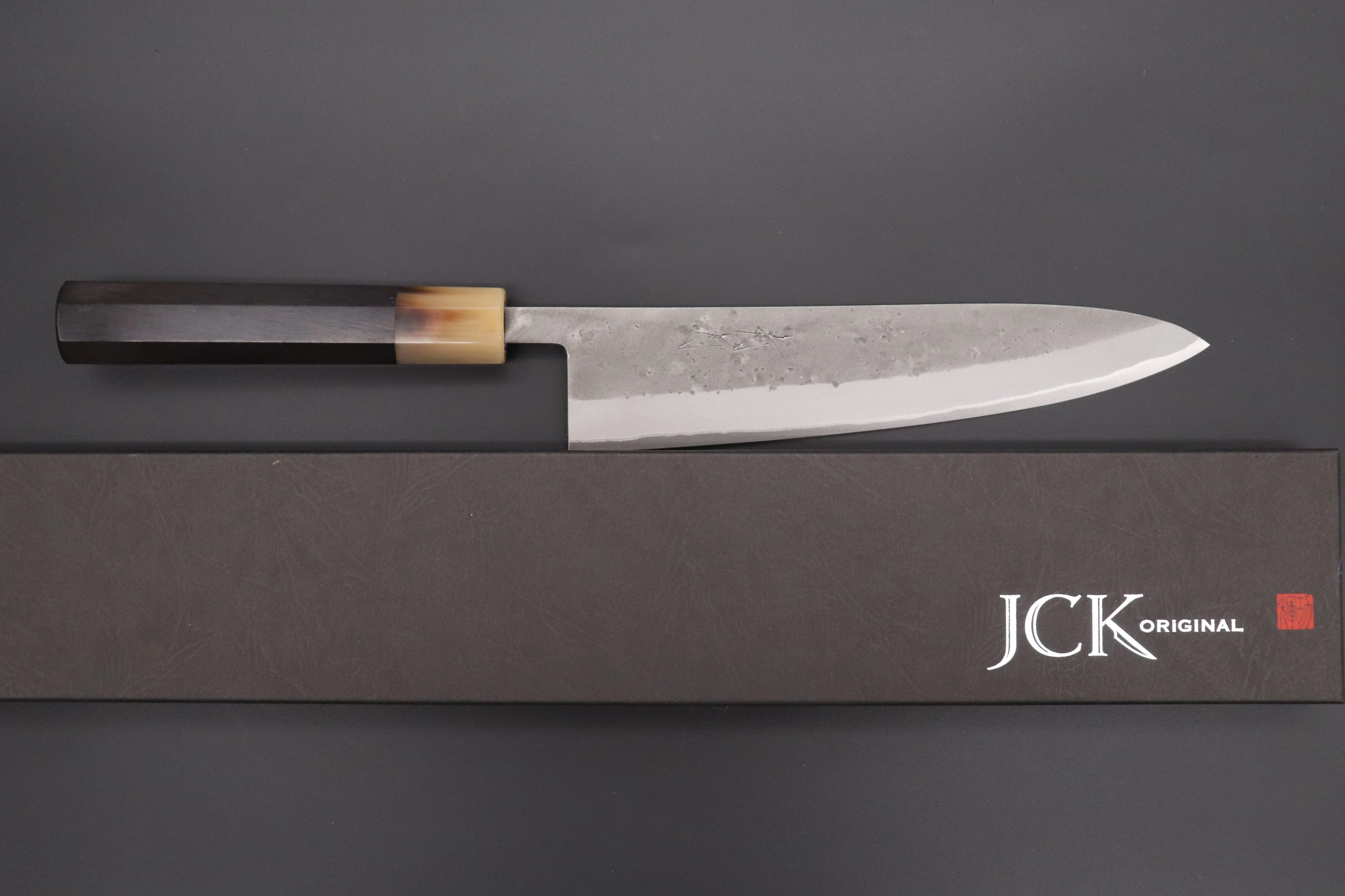 JCK Natures "Super Blue Moon Series" BMS-5E Wa Gyuto 210mm (8.2 inch, Octagonal Ebonywood Handle) - Image 8