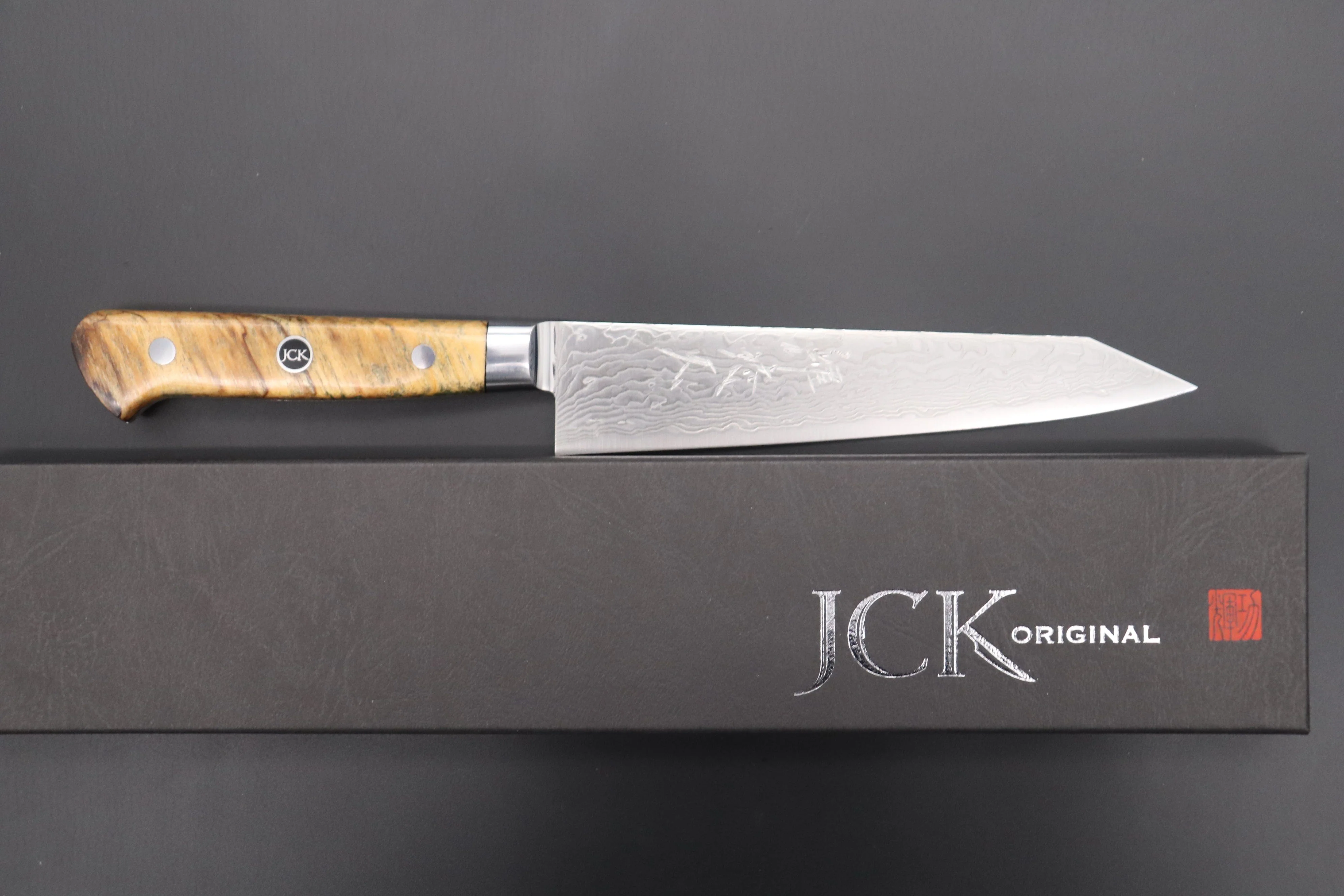 JCK Original Kagayaki Grand Canyon R-2 White & Silver Damascus Series GCYU-21 Kiritsuke Petty 145mm (5.7 Inch) - Image 8