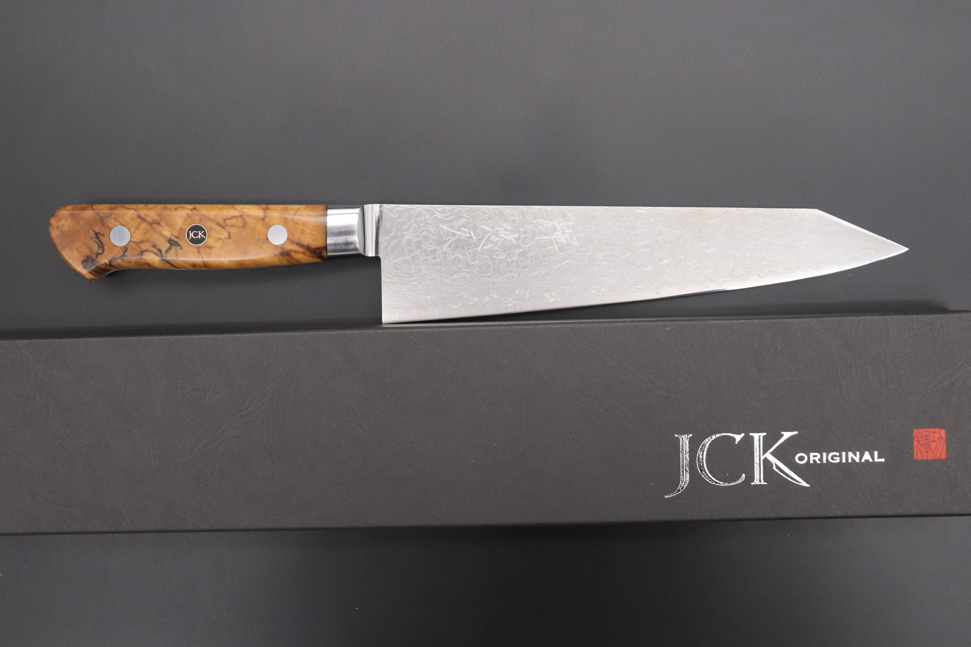 JCK Original Kagayaki Grand Canyon R-2 White & Silver Damascus Series GCYU-34 Kiritsuke Gyuto 200mm (7.8 Inch) - Image 8