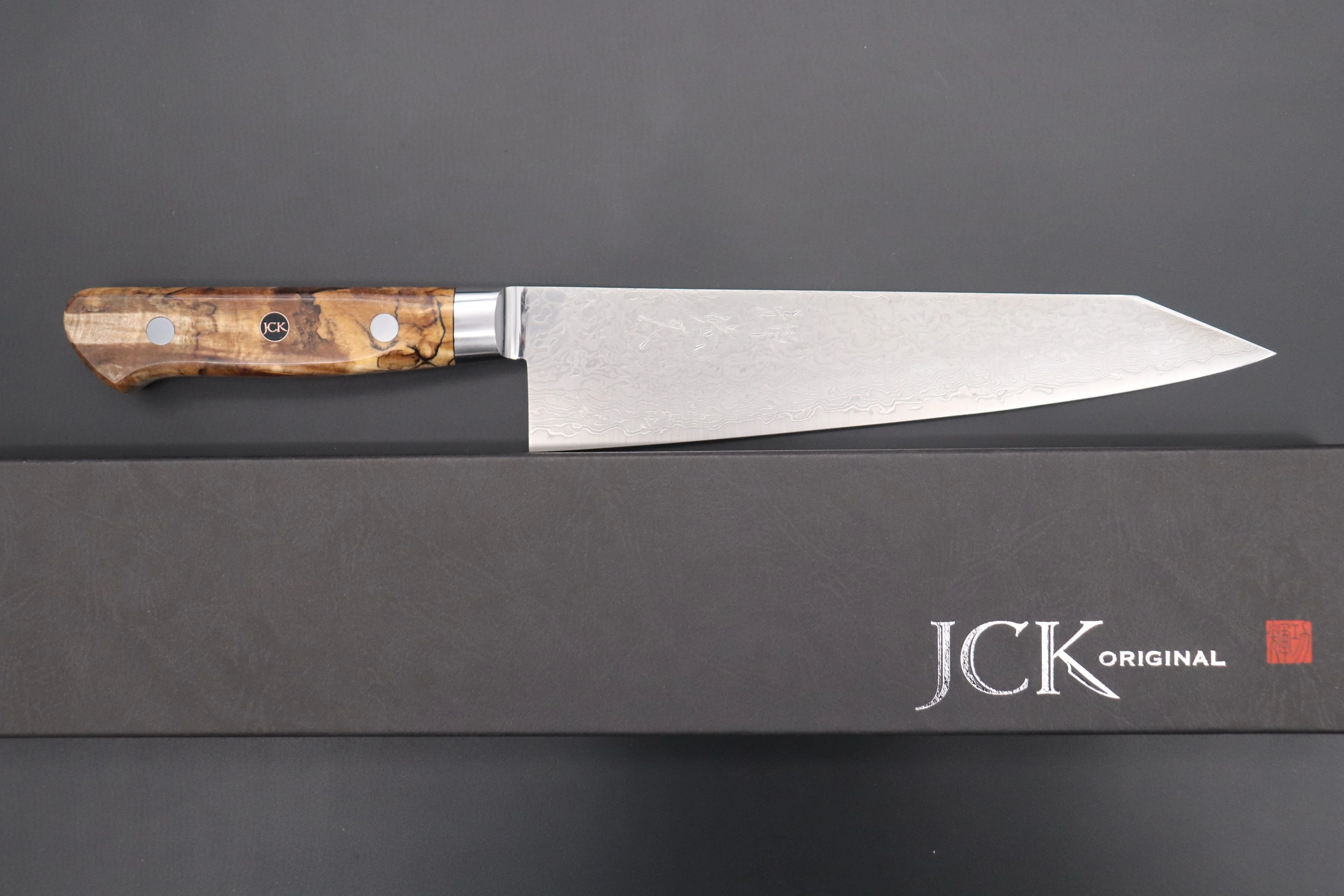 JCK Original Kagayaki Grand Canyon R-2 White & Silver Damascus Series GCYU-35 Kiritsuke Gyuto 200mm (7.8 Inch) - Image 8