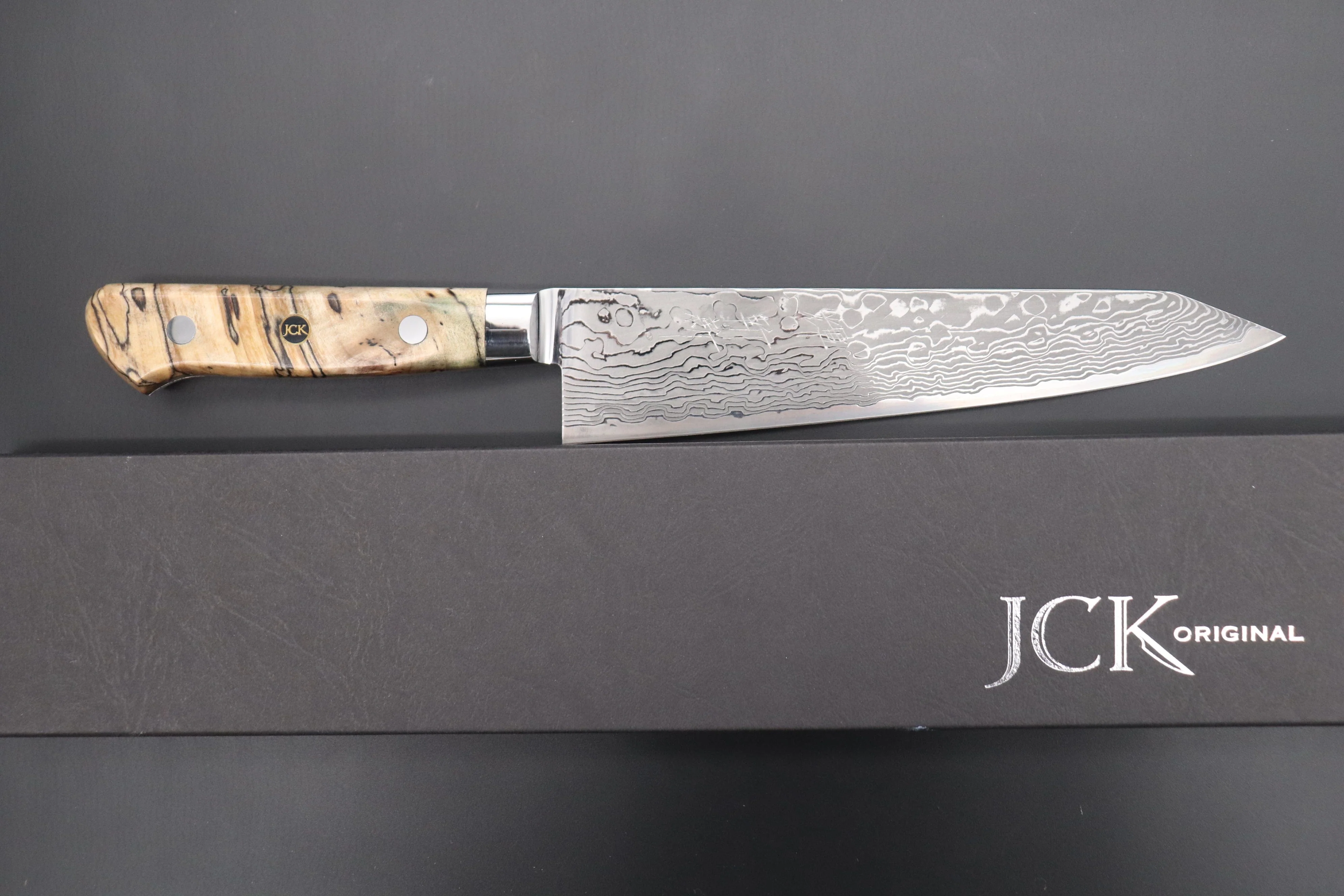 JCK Original Kagayaki NOVEL- Limited Edition Custom R-2 Damascus Series KNLTD-83 Kiritsuke-Gyuto 200mm (7.8 inch, Forged Blade) - Image 8