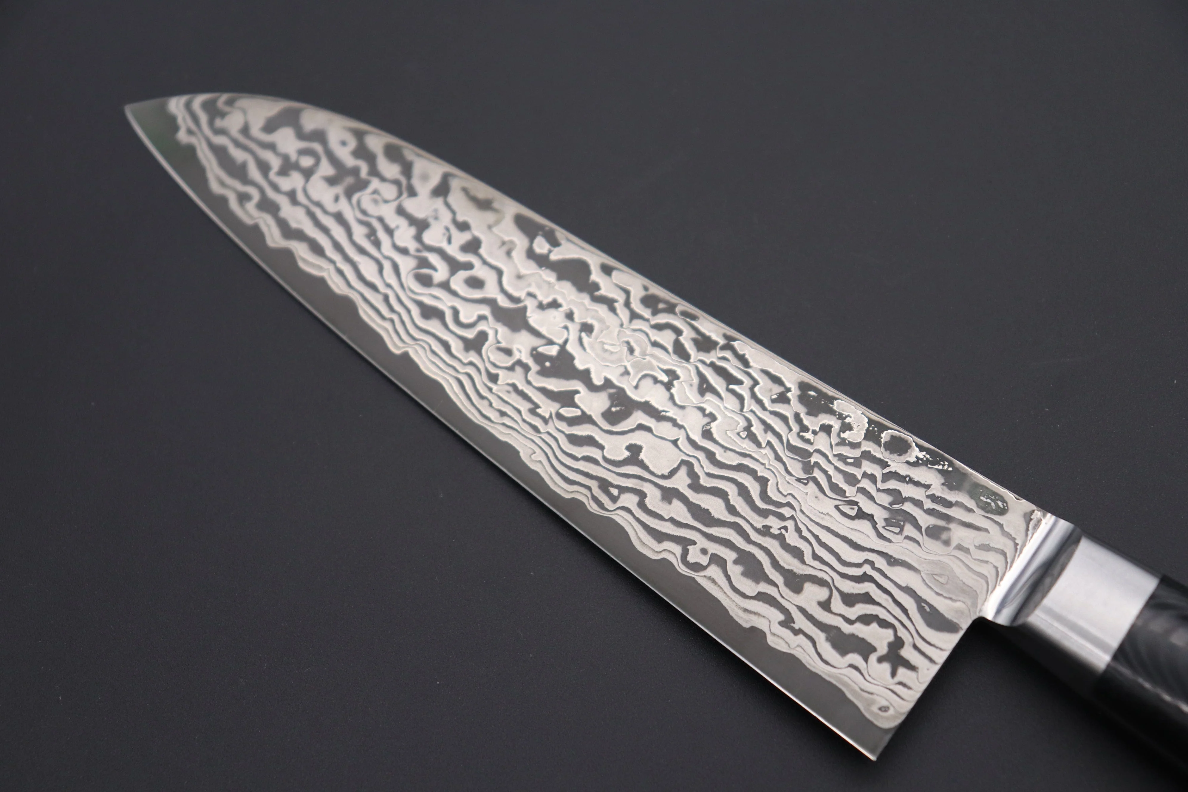 JCK Original Kagayaki R-2 Black Custom Damascus KGRB-2 Santoku 175mm (6.8 inch, Hammer Forged Blade) - Image 7