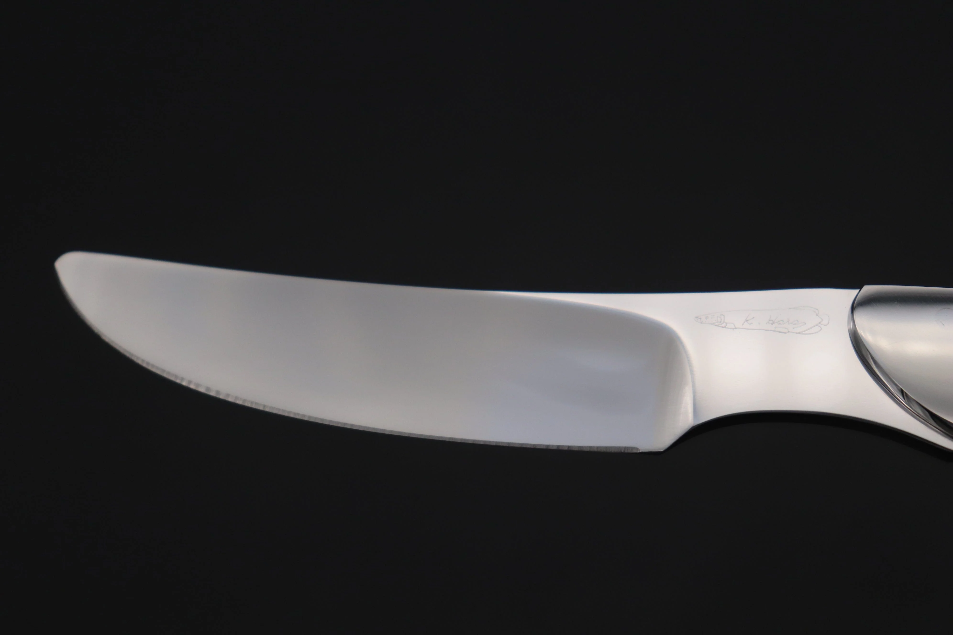 Koji Hara KH-540 M-390 Perfect Mirror Polish, Custom Utility Steak Knife "Circle Abalone" - Image 5