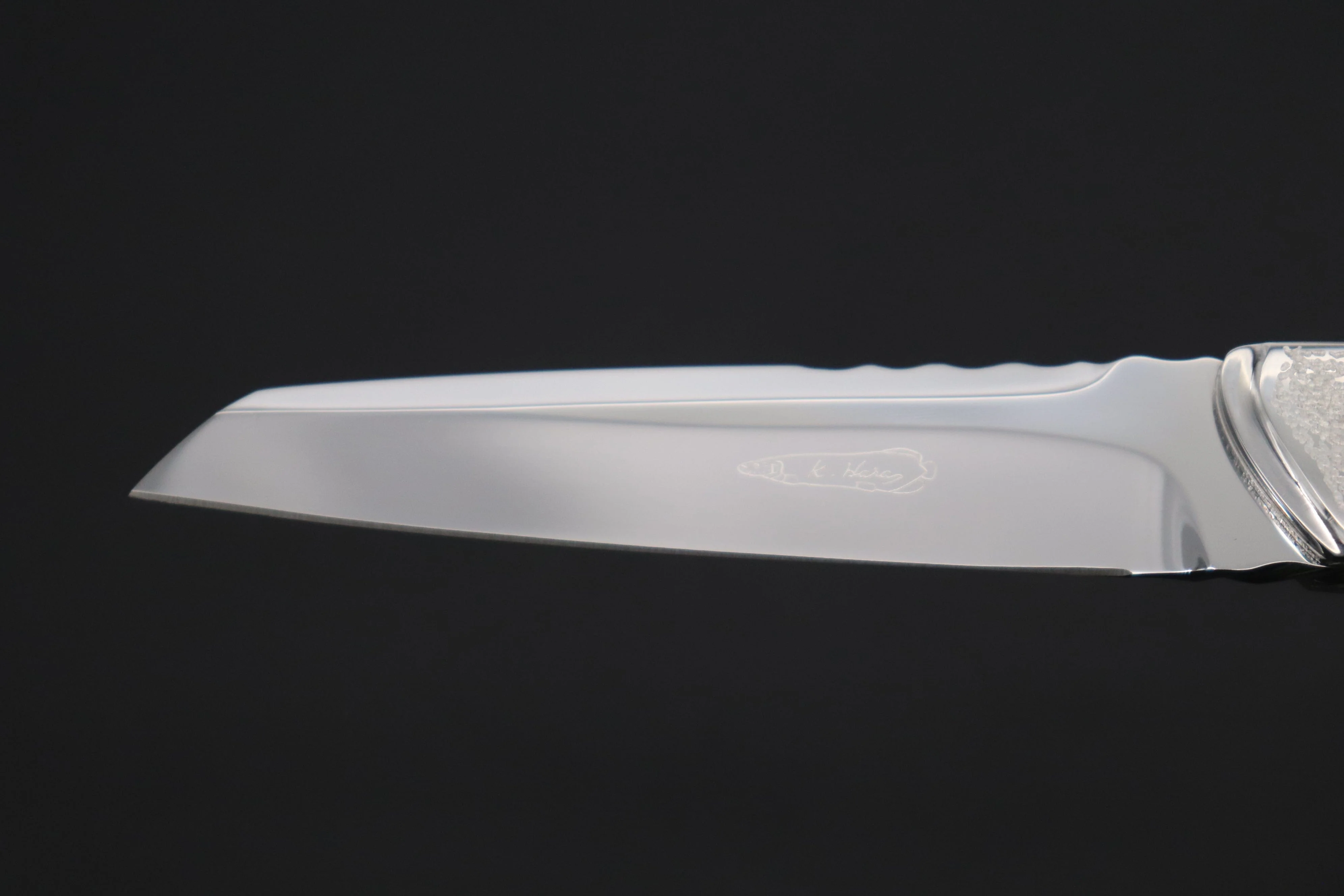 Koji Hara KH-550 M-390 Perfect Mirror Polish, Custom Utility Steak Knife "Silver Tanto" - Image 4