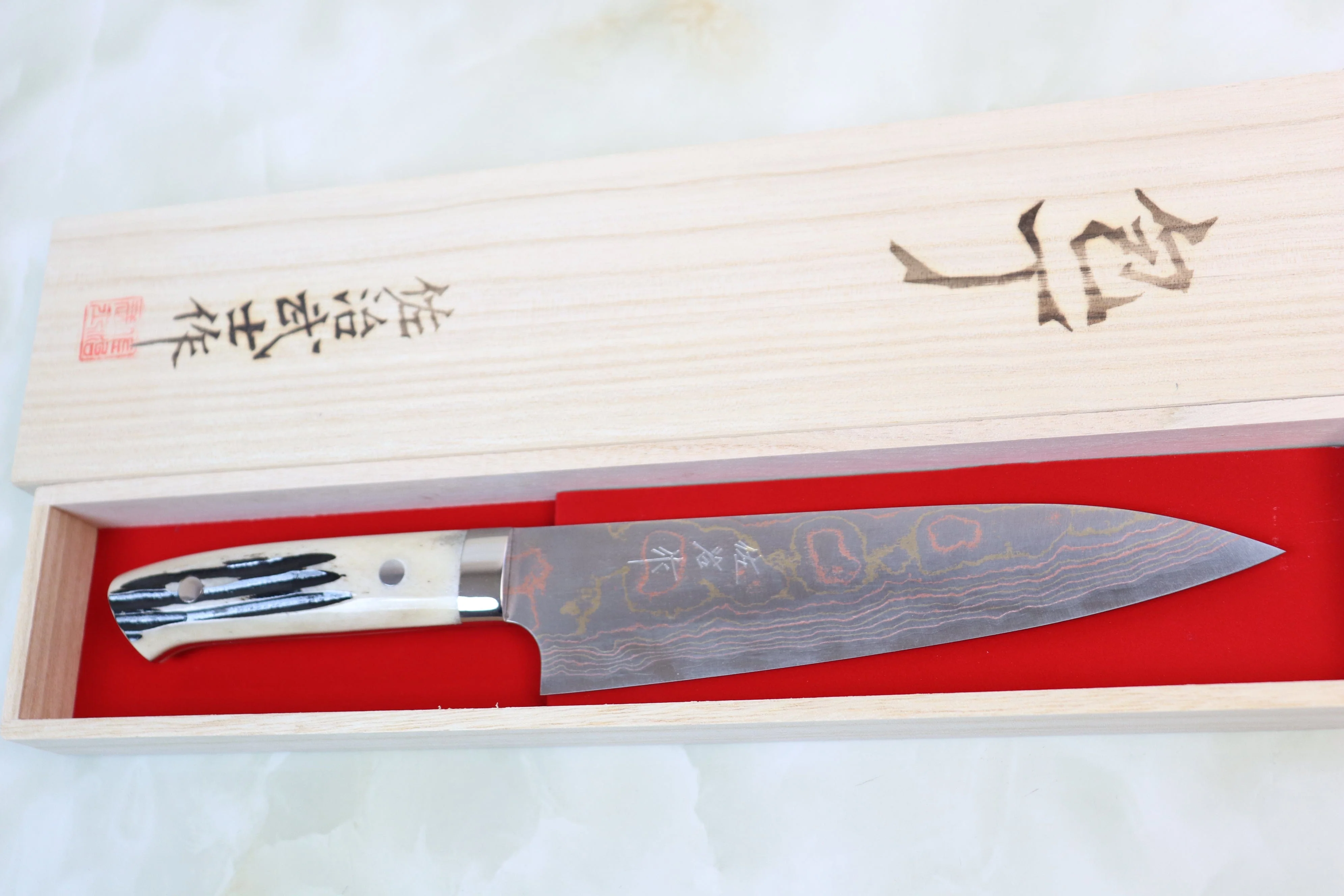 Master Saji Rainbow Damascus Series STR-5SB Gyuto 180mm (7 inch, Stag Bone Handle) - Image 6