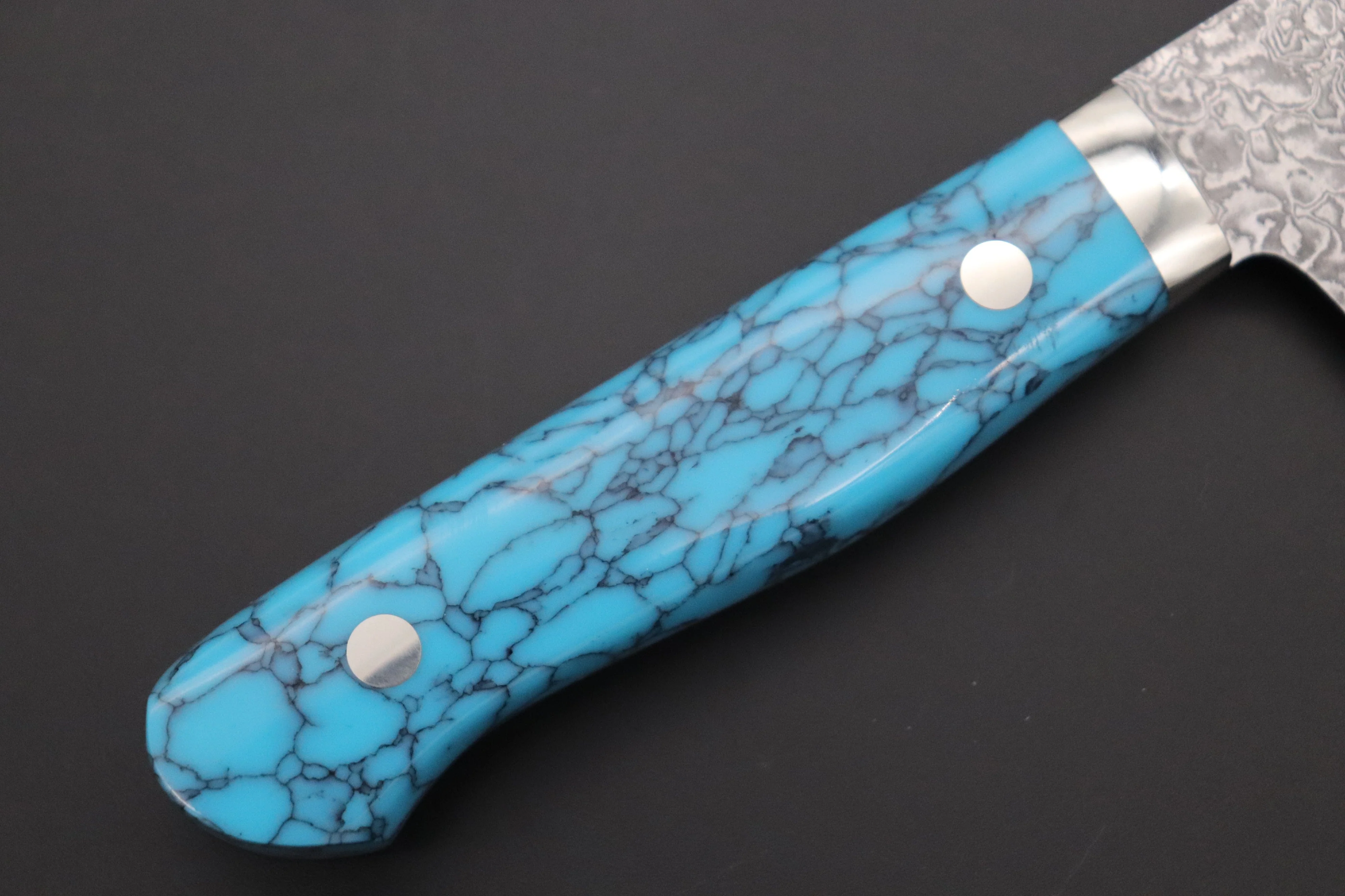 Mr. Itou & Mr. Nagata "Treasure & Pleasure" Limited Edition R-2 Custom Damascus Gyuto 160mm (6.2 inch, "Turquoise Gem-Composite Stone Handle", IT-9) - Image 7