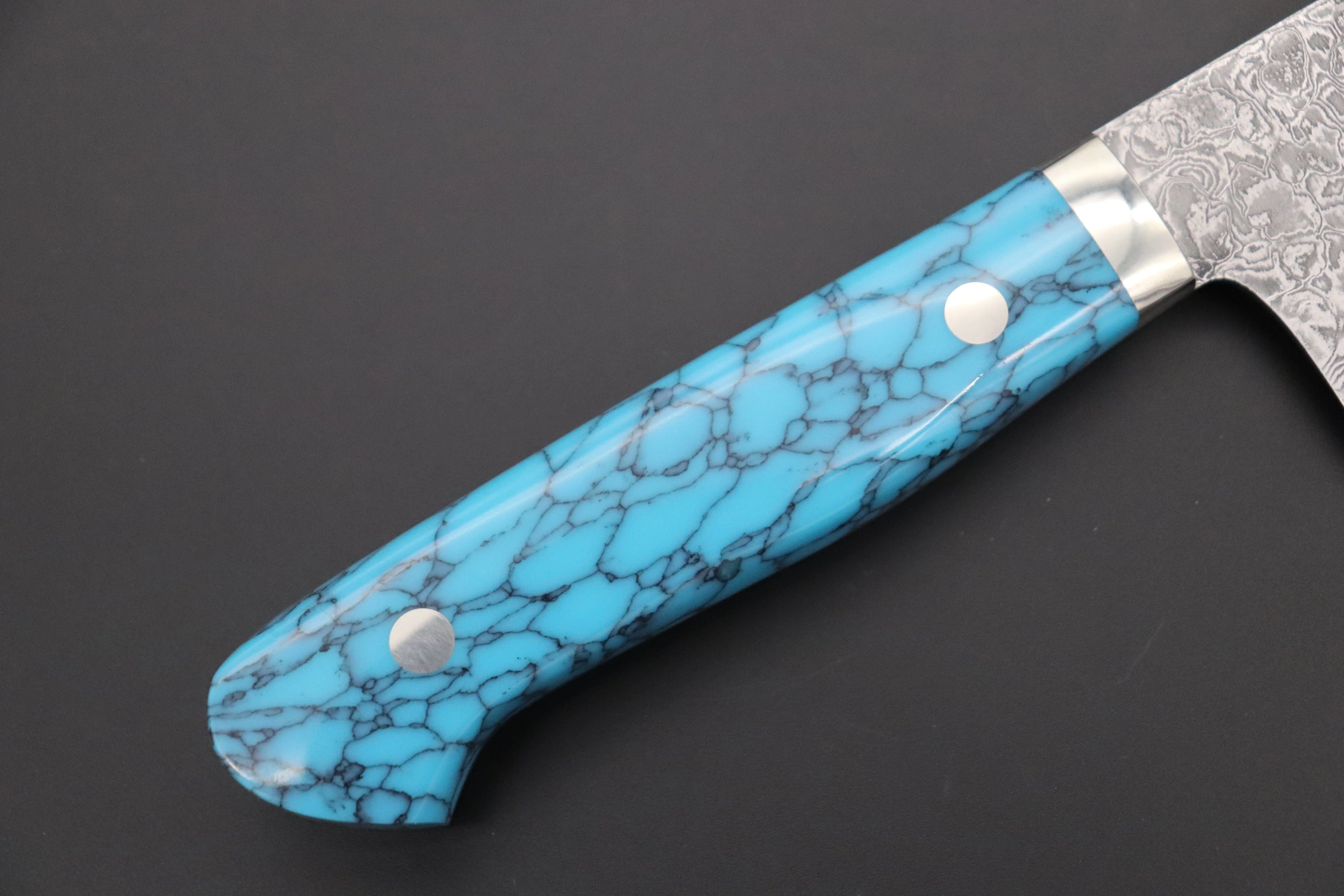 Mr. Itou & Mr. Nagata "Treasure & Pleasure" Limited Edition R-2 Custom Damascus Gyuto 165mm (6.4 inch, "Turquoise Gem-Composite Stone Handle", IT-10) - Image 7