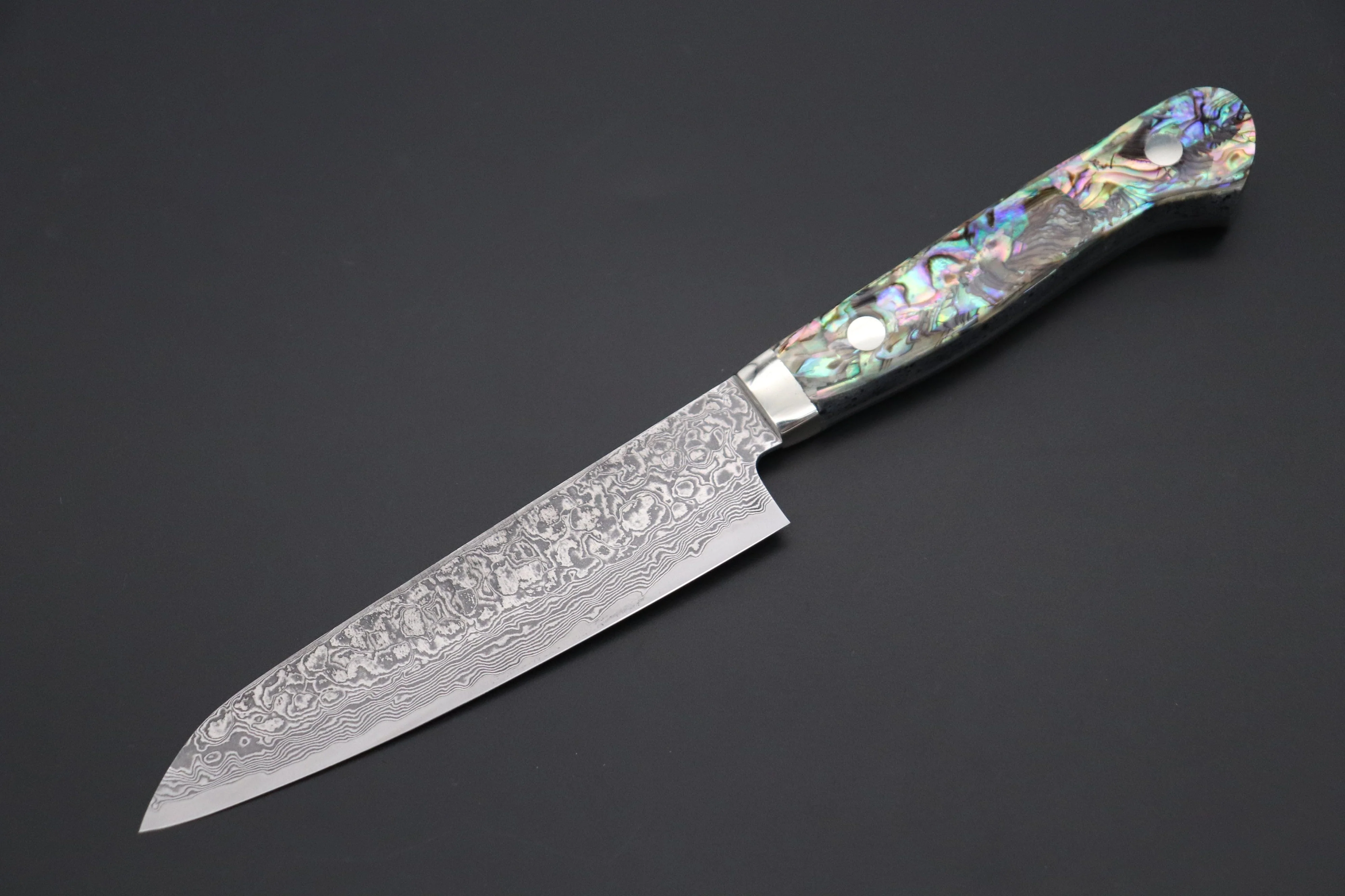Mr. Itou & Mr. Nagata "Treasure & Pleasure" Limited Edition R-2 Custom Damascus Petty 130mm (5.1 inch, "Abalone Handle", IT-2)