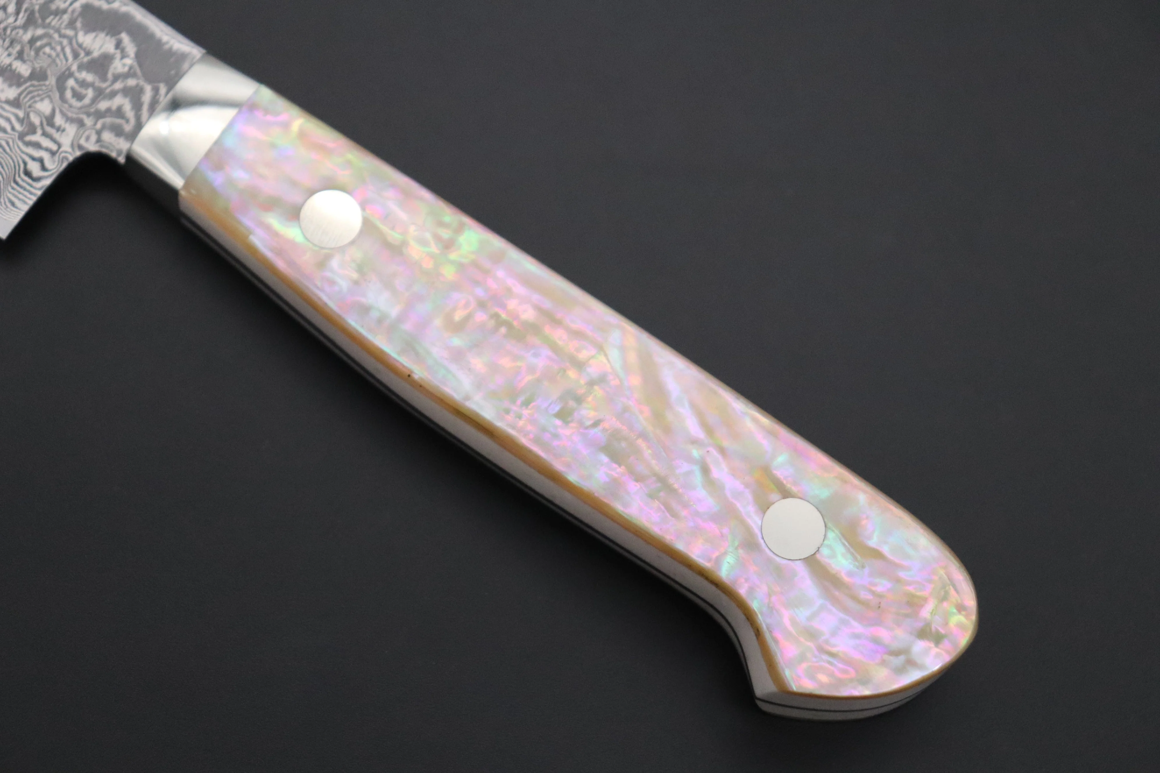 Mr. Itou & Mr. Nagata "Treasure & Pleasure" Limited Edition R-2 Custom Damascus Petty 135mm (5.3 inch, "White Abalone Handle", IT-1) - Image 3