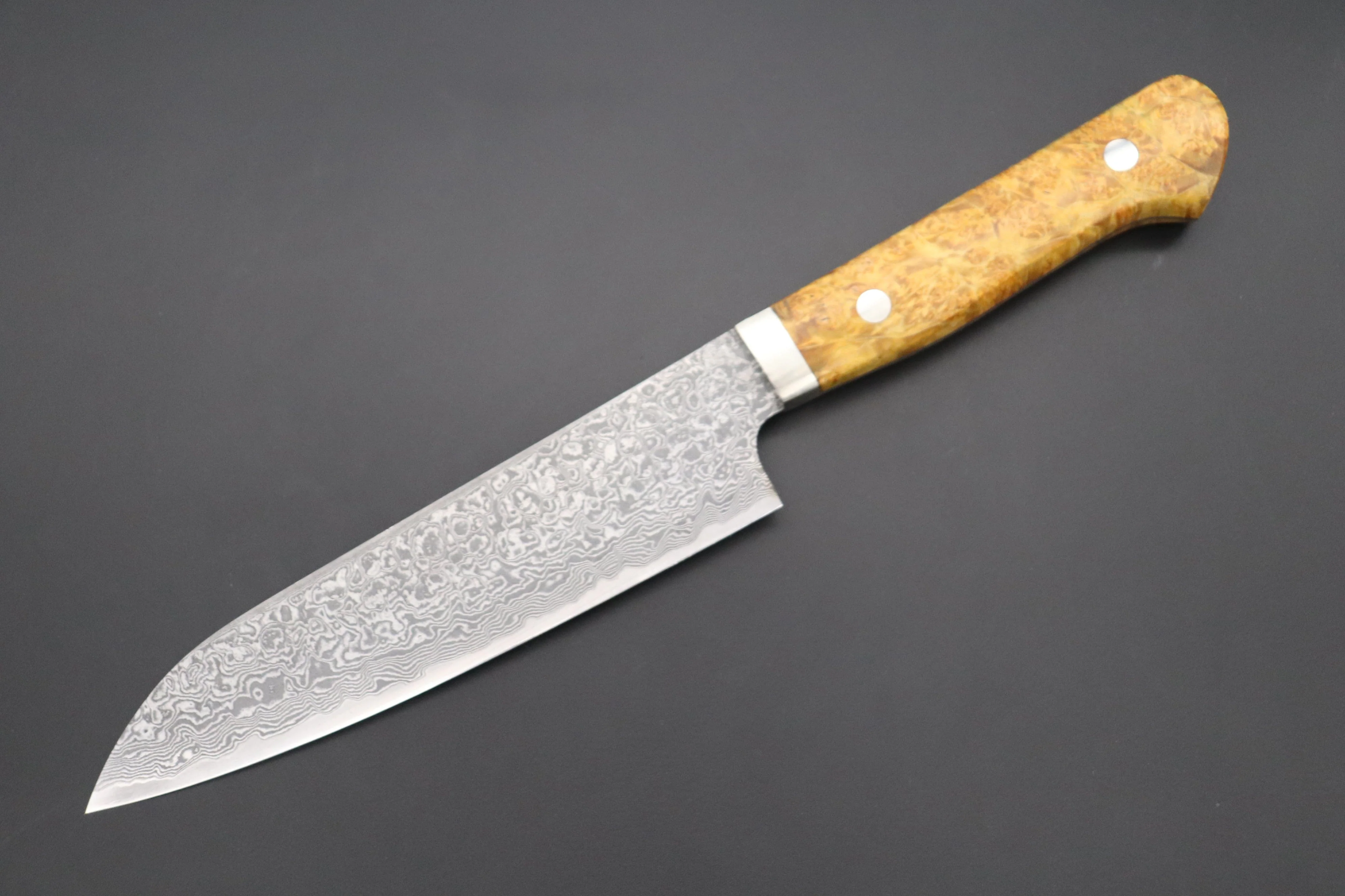Mr. Itou R-2 Custom Damascus Gyuto 160mm (6.2 inch, Stabilized Yellow-color Maple Burl Wood Handle, IT-237)