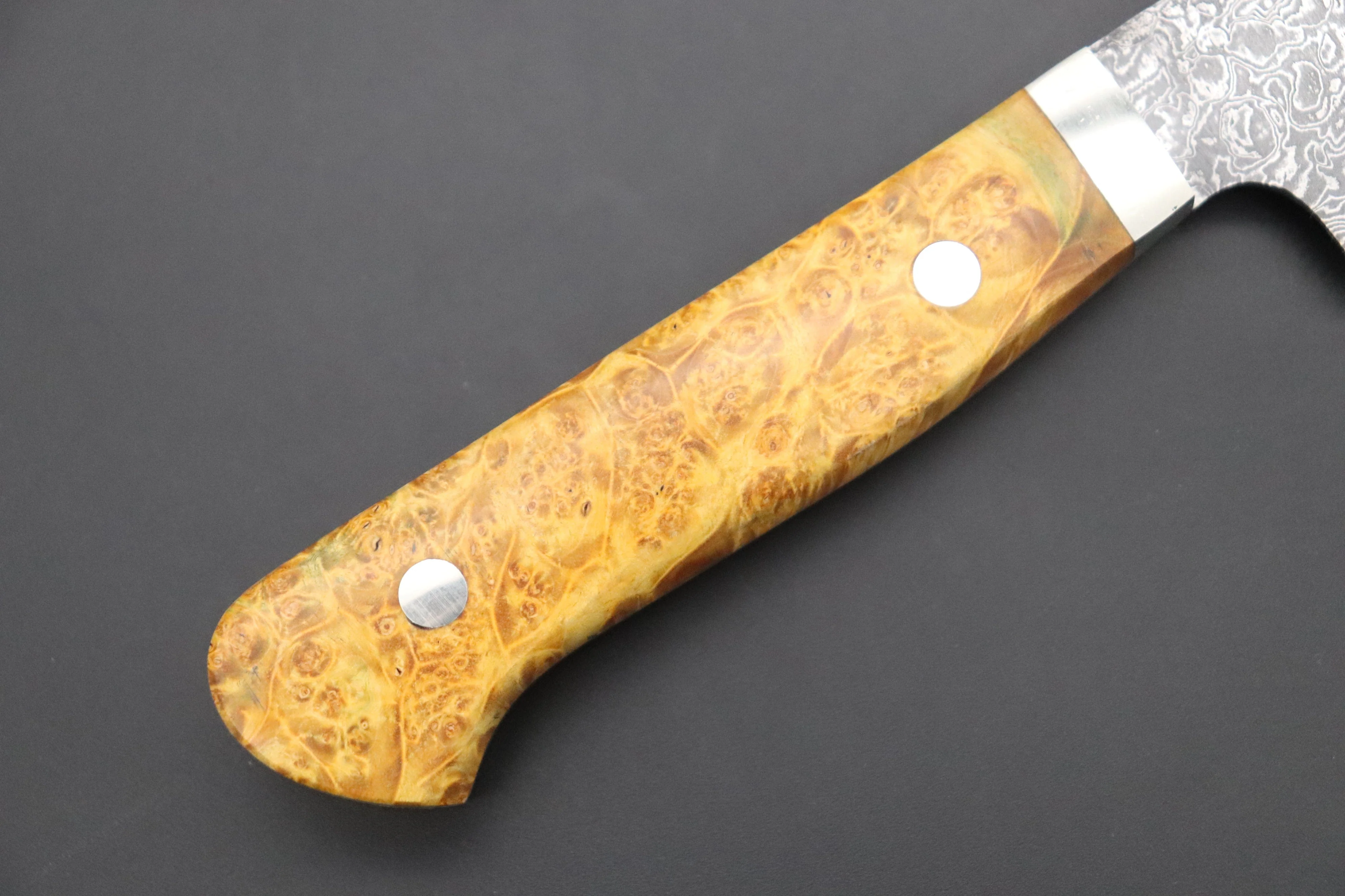 Mr. Itou R-2 Custom Damascus Gyuto 160mm (6.2 inch, Stabilized Yellow-color Maple Burl Wood Handle, IT-237) - Image 7
