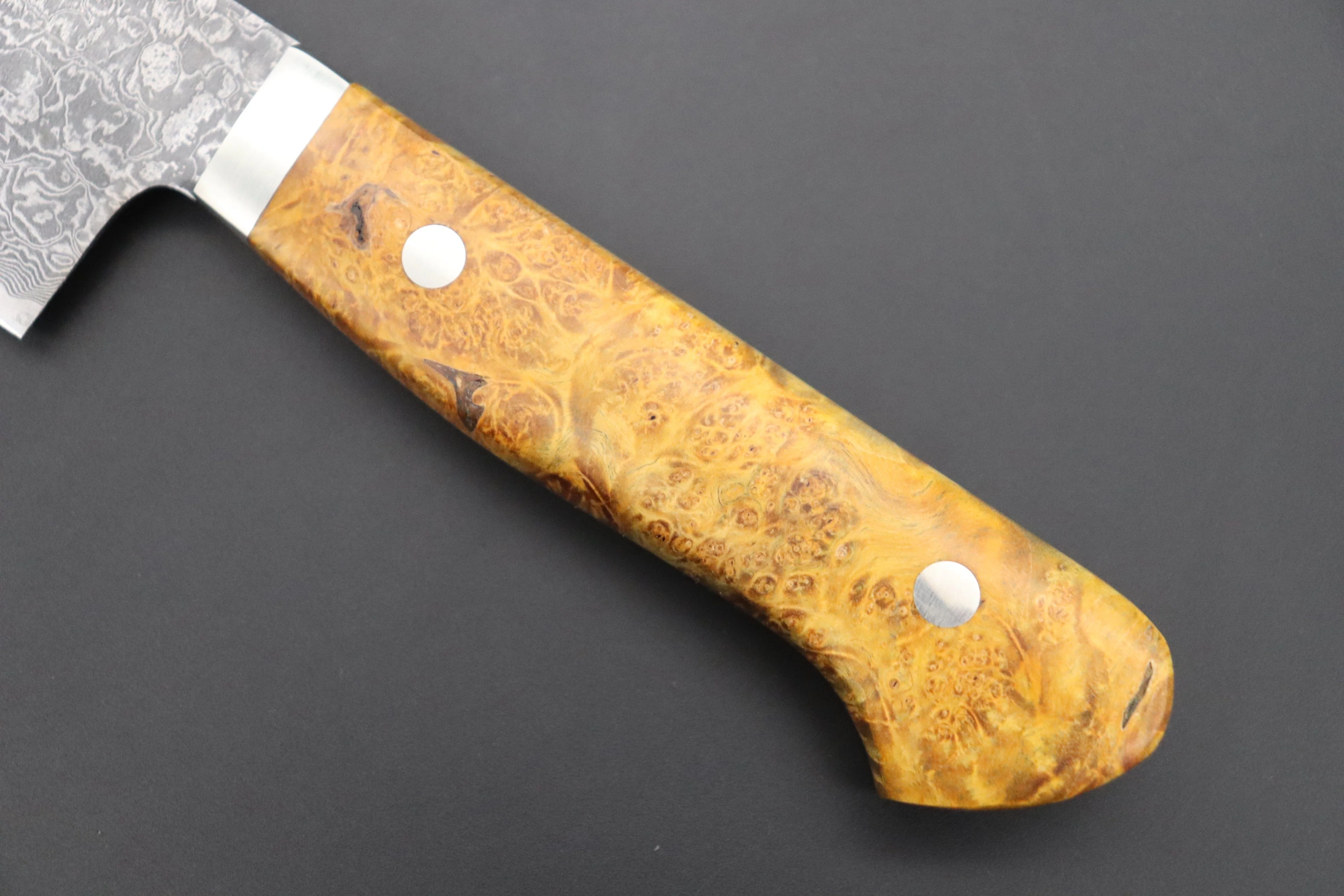 Mr. Itou R-2 Custom Damascus Gyuto 180mm (7 inch, Stabilized Yellow-color Maple Burl Wood Handle, IT-238) - Image 3