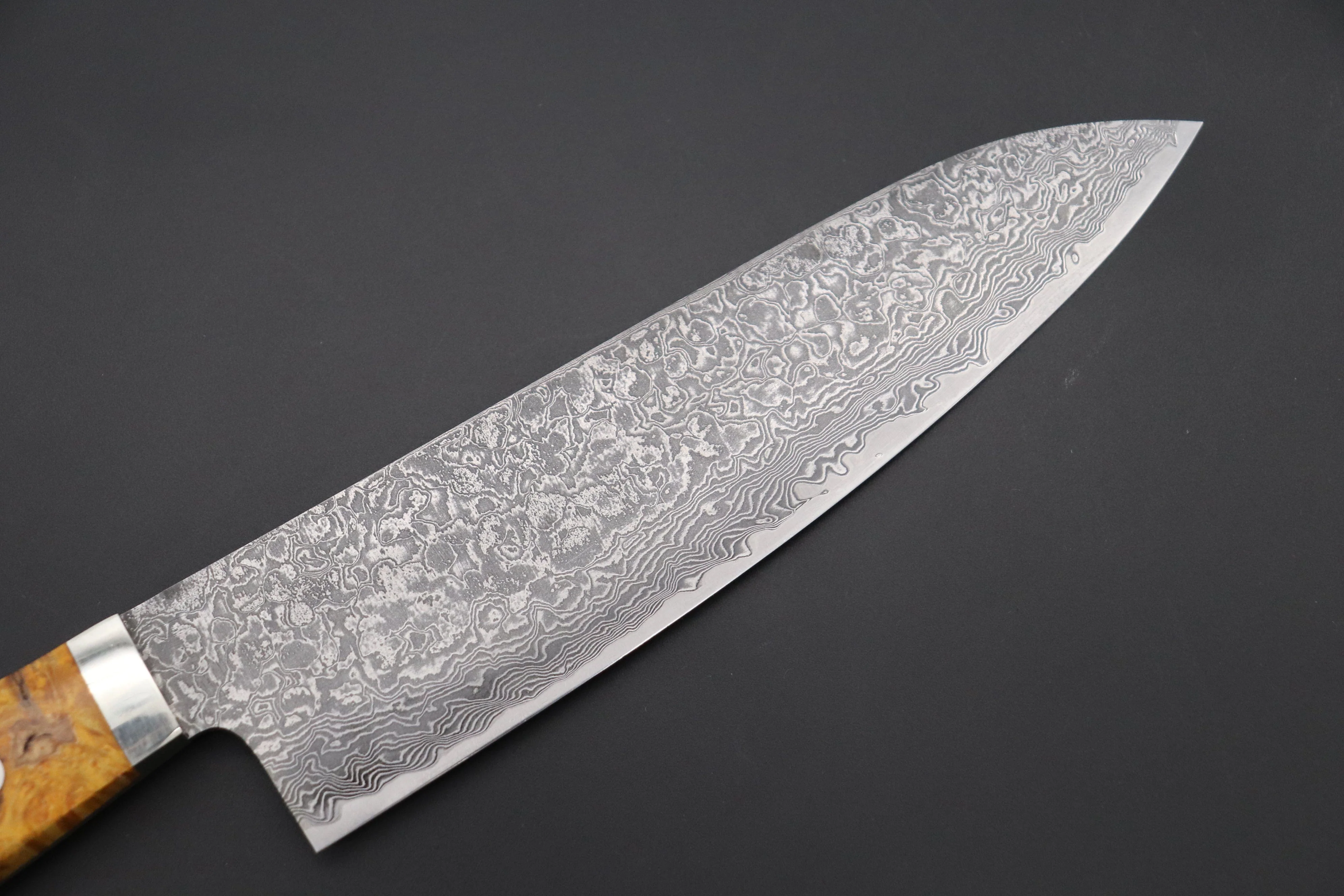 Mr. Itou R-2 Custom Damascus Gyuto 180mm (7 inch, Stabilized Yellow-color Maple Burl Wood Handle, IT-238) - Image 6
