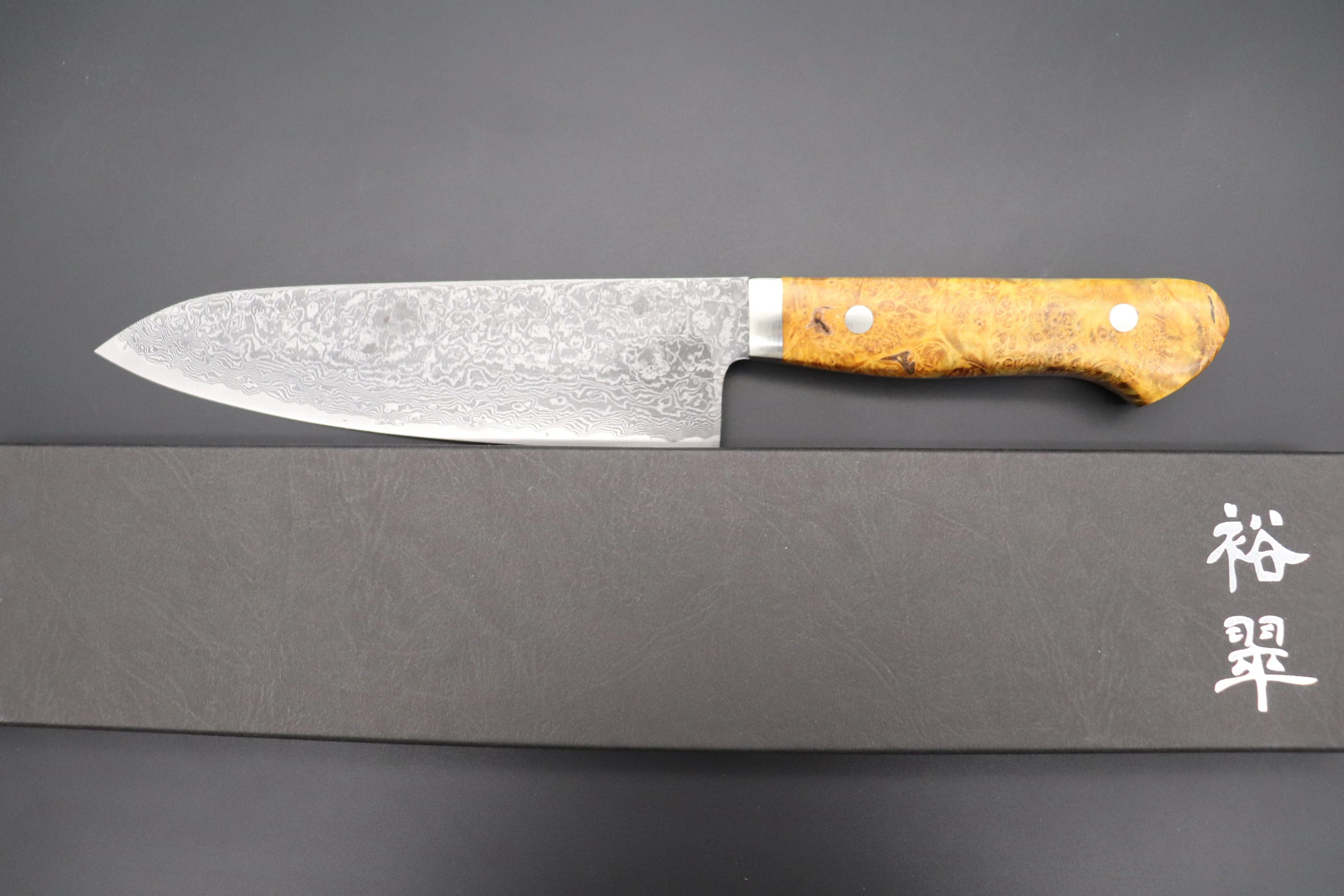 Mr. Itou R-2 Custom Damascus Gyuto 180mm (7 inch, Stabilized Yellow-color Maple Burl Wood Handle, IT-238) - Image 8